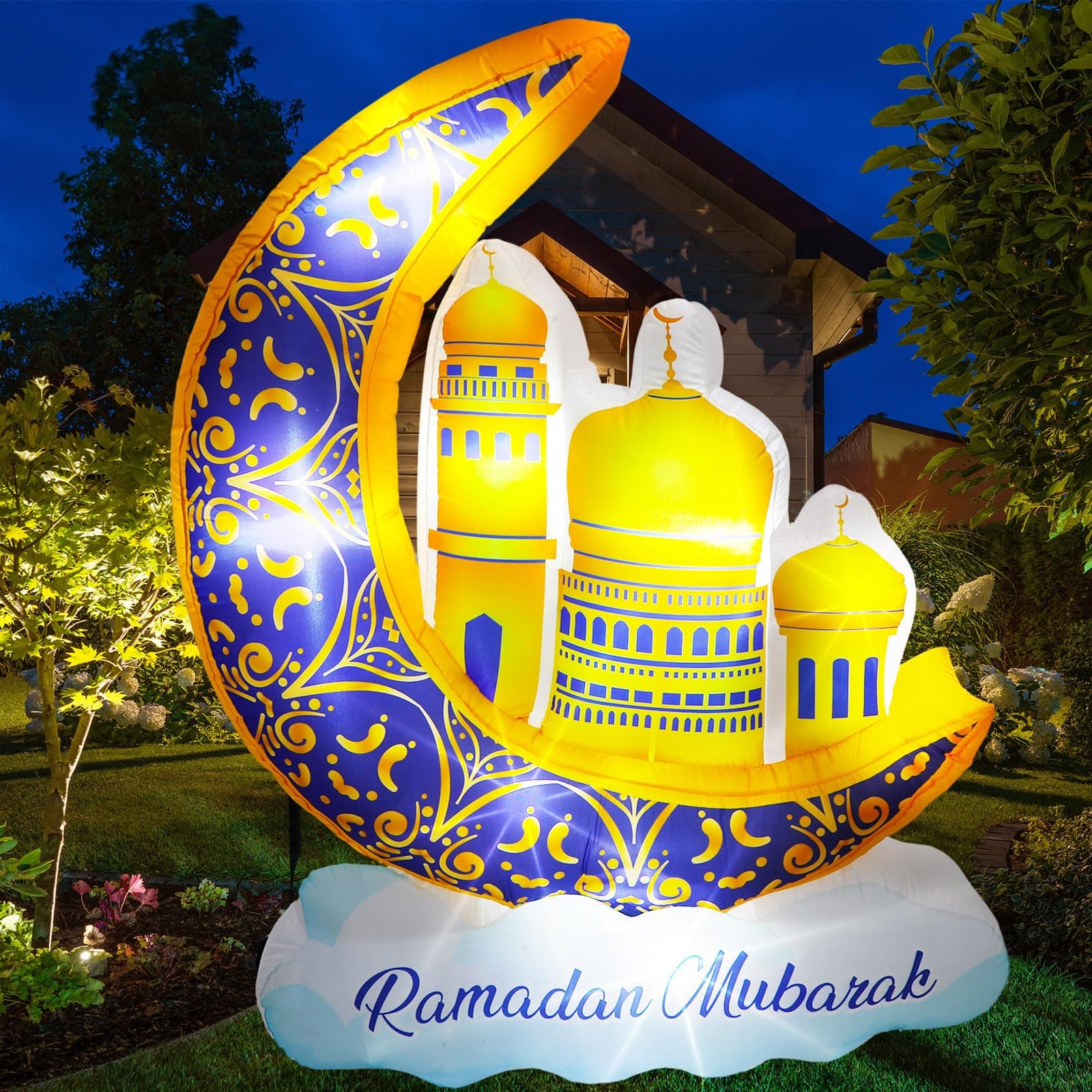 Liliful 6 ft Lighted Inflatable Ramadan Eid Mubarak Moon Decoration Blow up Islamic Eid Muslim Holy Celebration Decor for Outdoor Holiday Party Yard Lawn Garden(Crescent)