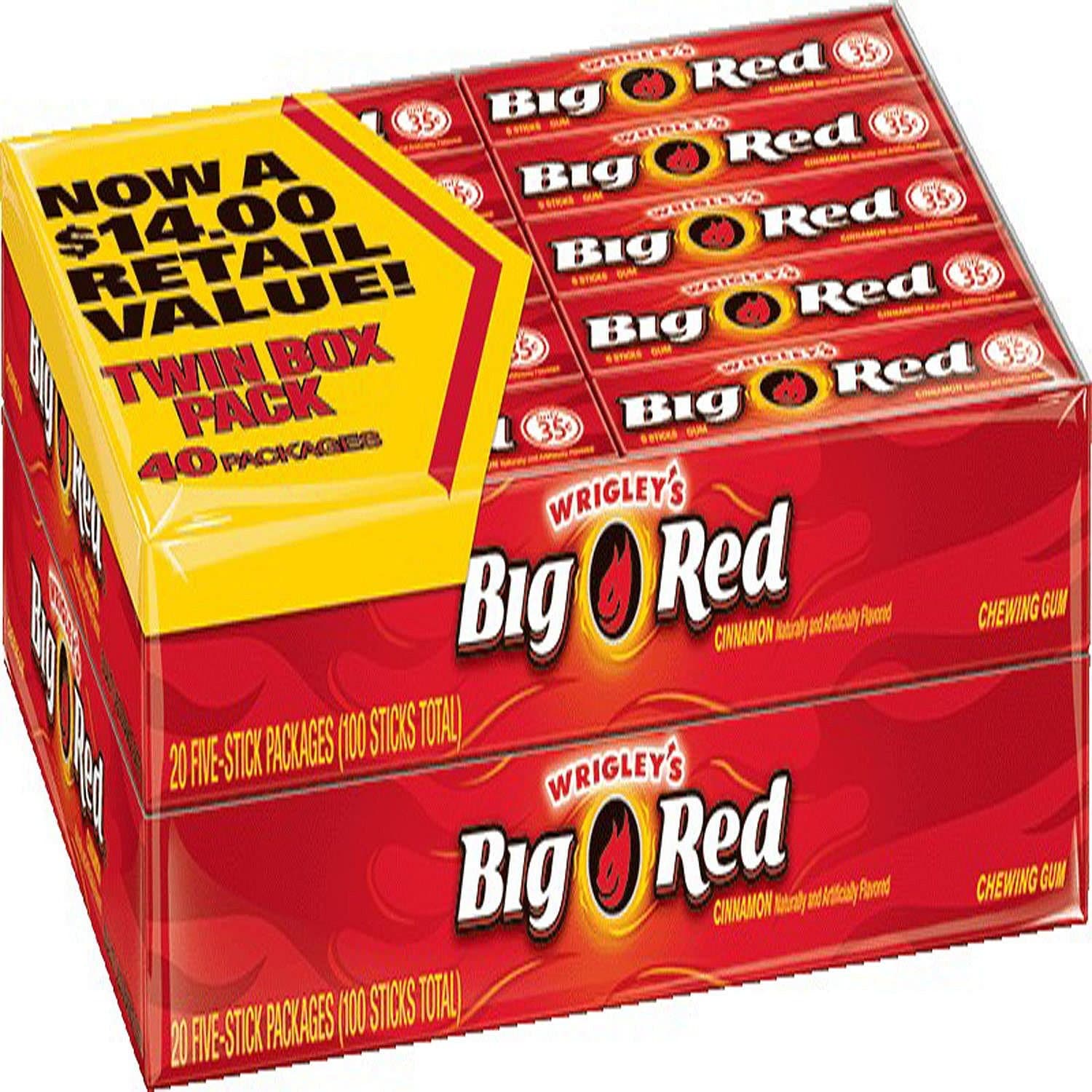 Big Red Chewing Gum, Cinnamon - 5 Sticks Per Pack