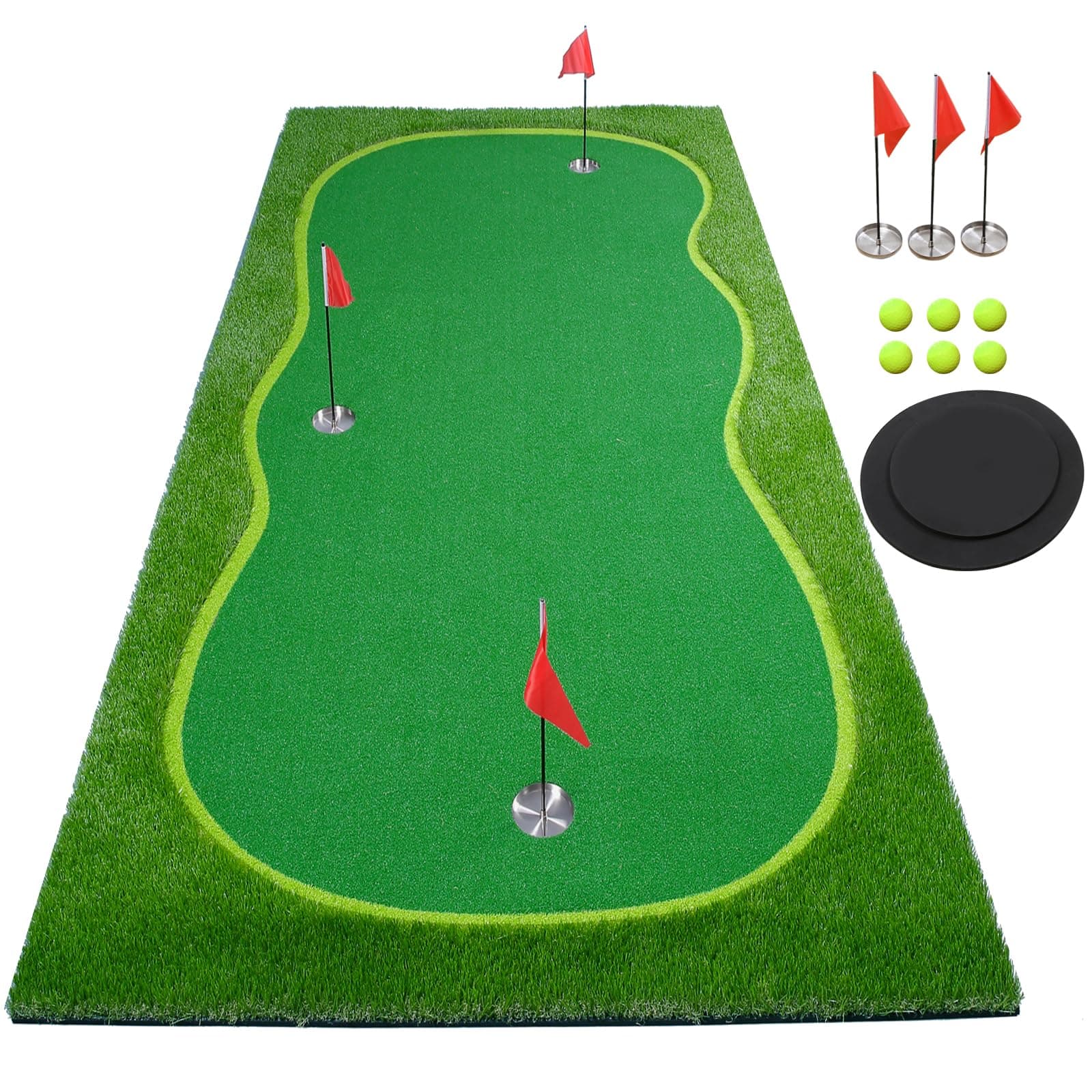 Golf Putting Green/Mat-Golf Training Mat- Professional Golf Practice Mat- Green Long Challenging Putter for Indoor/Outdoor… (5x12ft 3Holes)