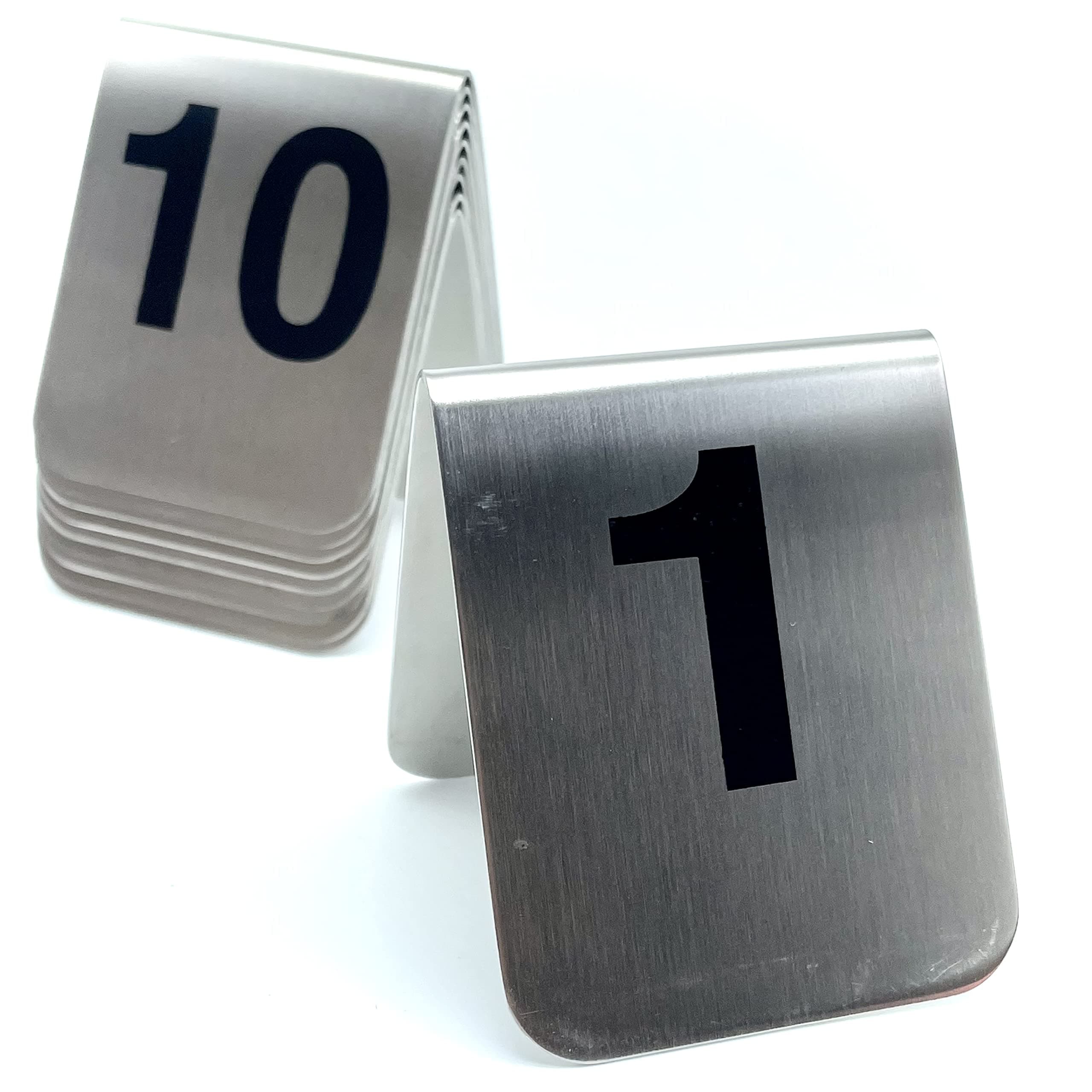 10 Pcs Metal Place Cards Stackable Tent Style Table Numbers，Place Card Holders for Celebration Wedding Party Restaurants Cafes Bars Gatherings meeting Room Board Game Serial (Medium 1-10, Black)