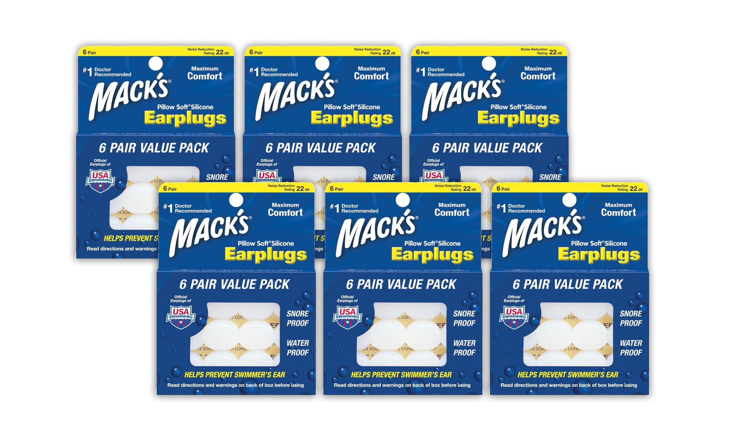 Macks Ear Plugs (6 Boxes) Value Pack 6-Pairs Silicone Putty