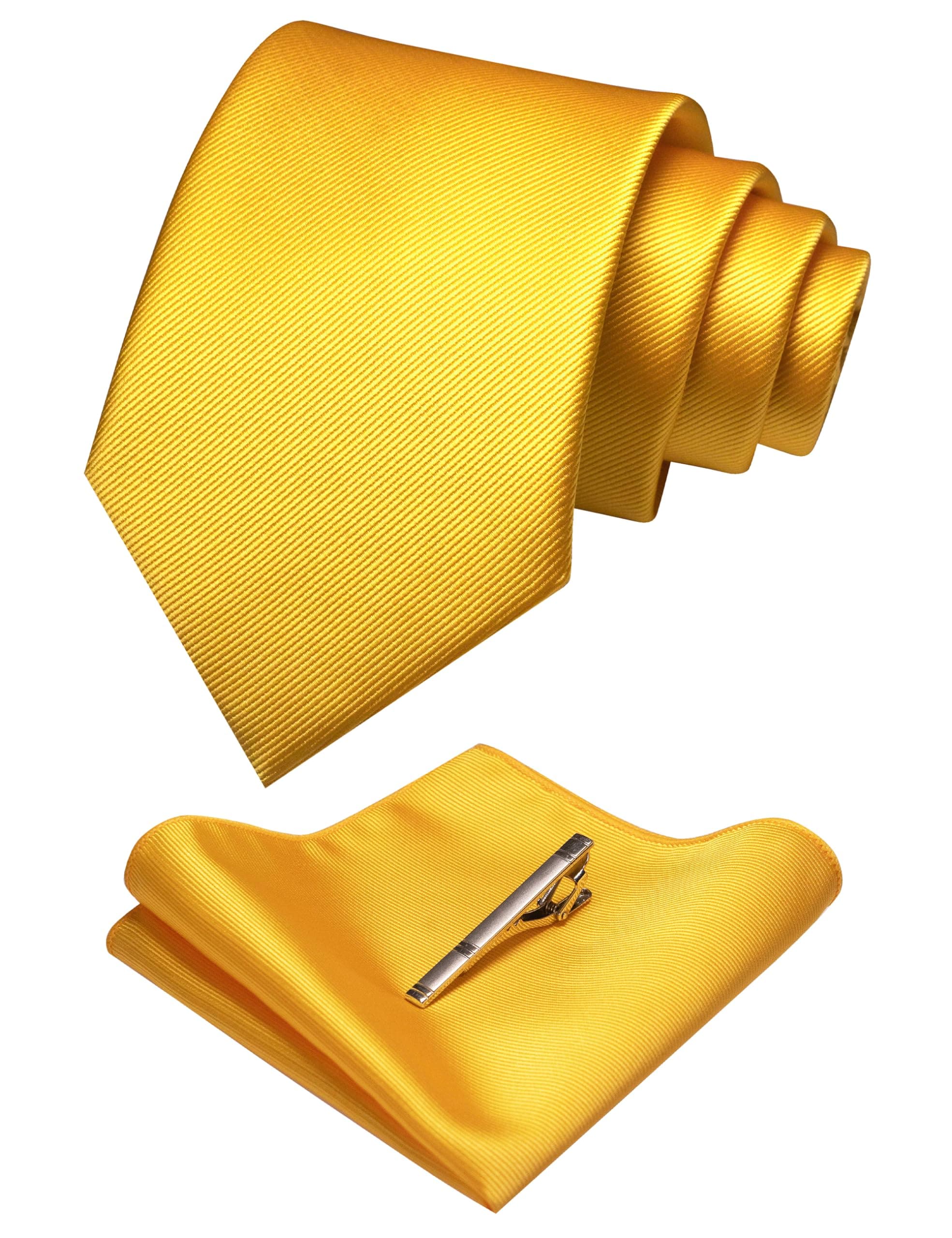 Solid Color Formal Necktie and Pocket Square Tie Clip Sets for Men