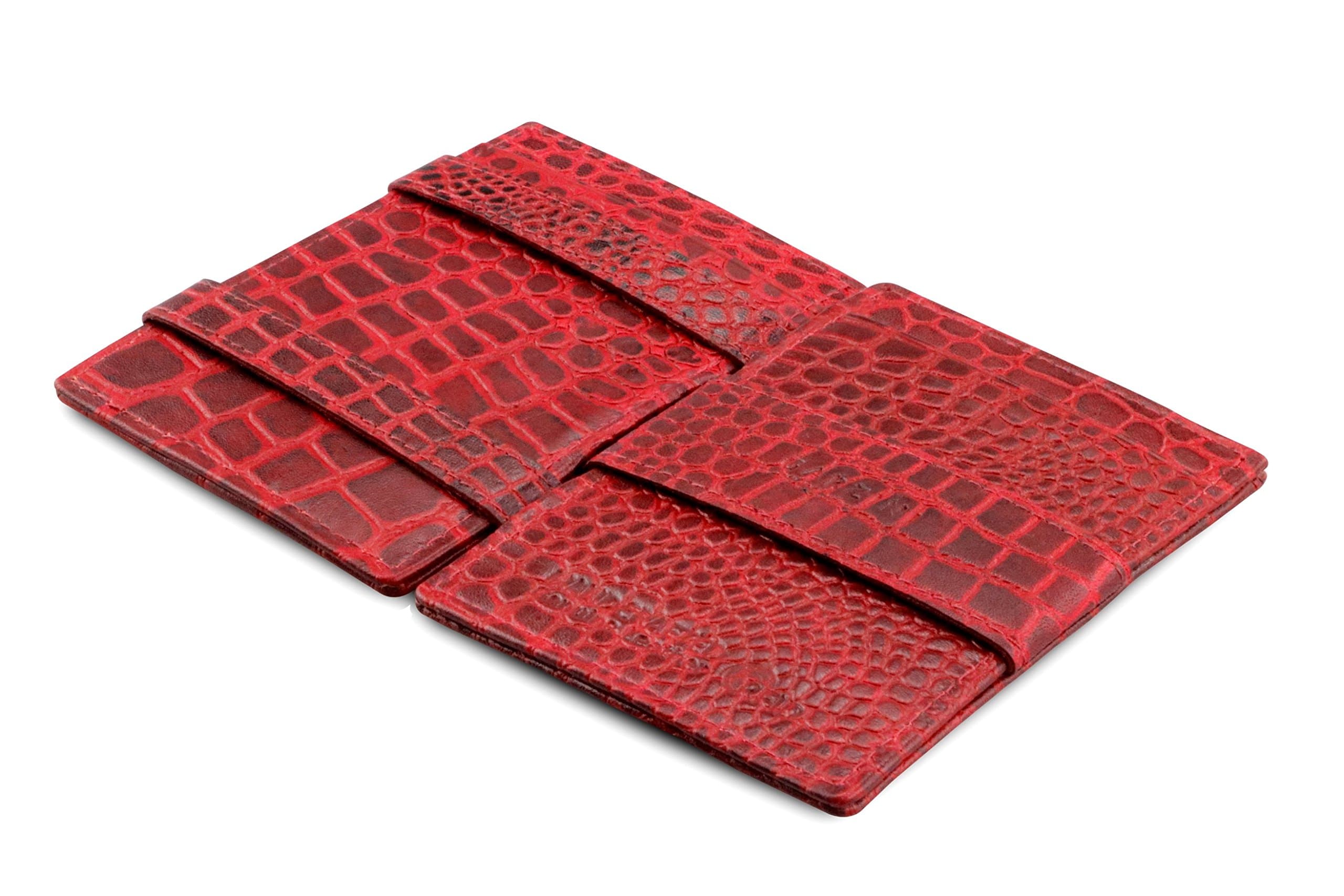 Garzini Magic Wallet with Pull-Tab, Mens Wallet Leather, ID Card Holder RFID Blocking, Slim Wallet for Men for 12 Cards, Croco Burgundy