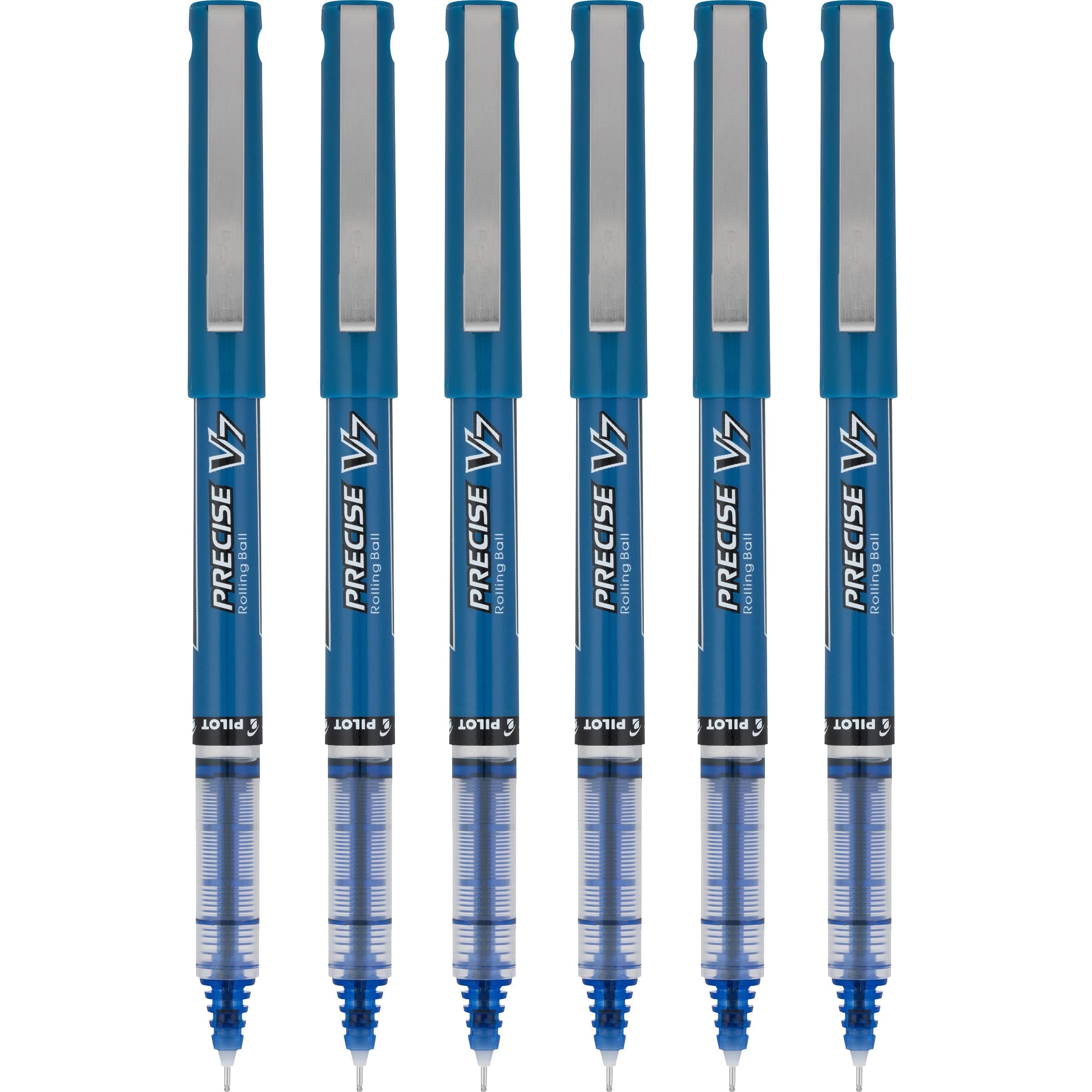 Precise V7 Stick Rolling Ball Pens Fine Point Blue Ink 6 Pack