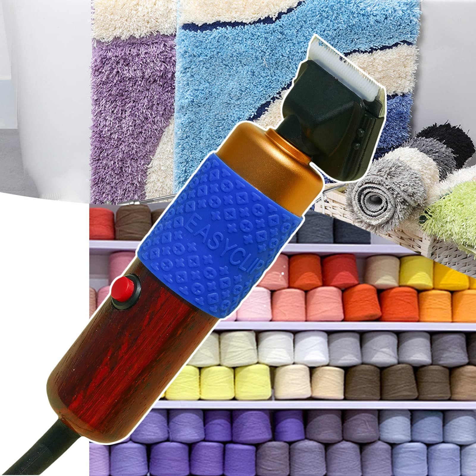 Carpet Grooming Clippers Adjustable Speed,with 2 Movable Comb Attachments 3mm~12mm, 200W Low Noise Electric Mat Clipper Kit for DIY Weaving Rug Mat Carpet