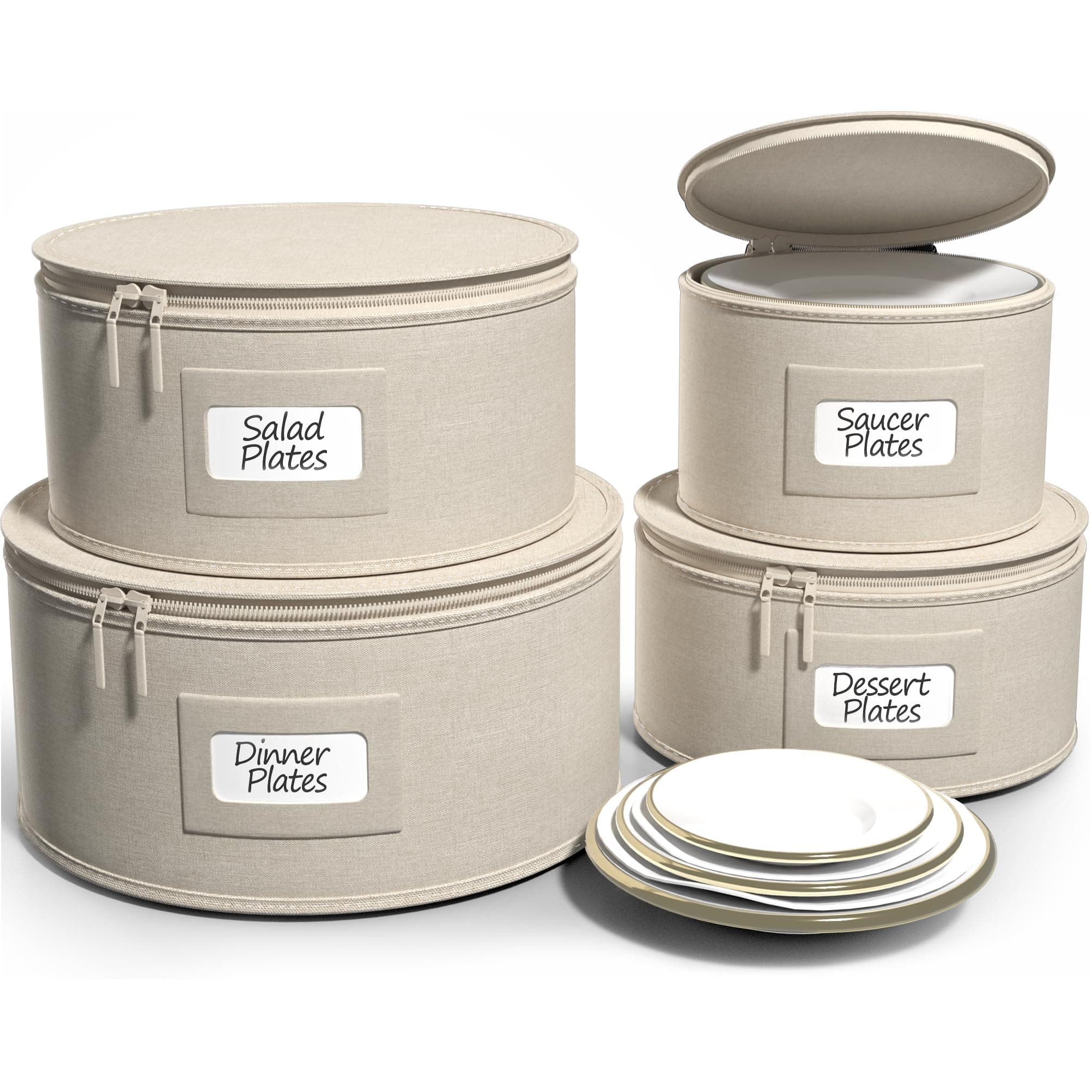 Sorbus China Storage Containers - Hard Shell Dish Storage Containers for Organizing, Moving Supplies, Party - 4 Stackable Plate Carrier Set for Dinnerware, Plate Organizer with Felt Plate Protector