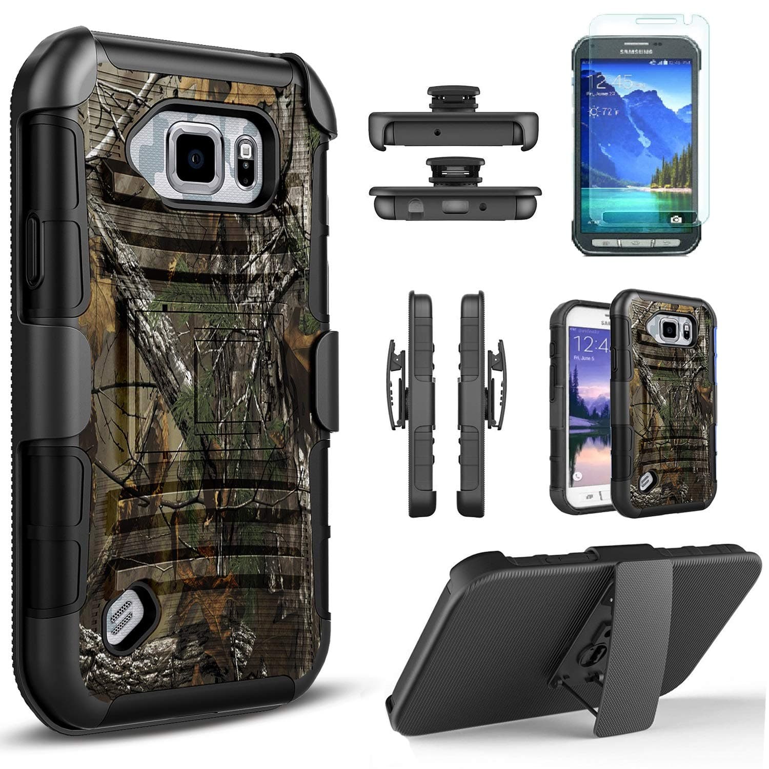 Galaxy S6 Active Case, Dual Layers [Combo Holster] and Built-in Kickstand Bundled with [Premium HD Screen Protector] Hybird Shockproof and Circlemalls Stylus Pen for Samsung Galaxy S6 Active (Camo)