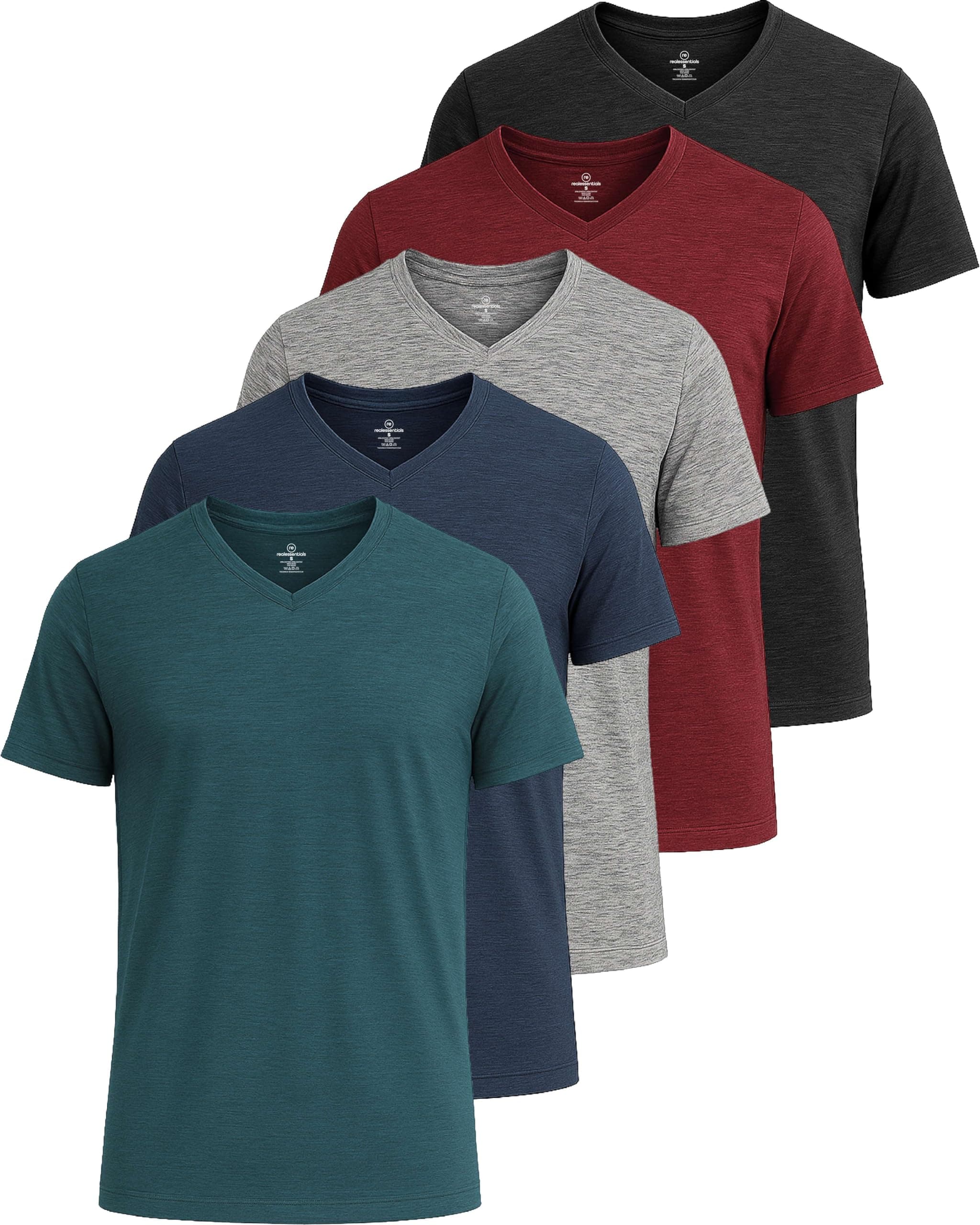 Real Essentials 5 Pack: Men’s V-Neck Dry-Fit Moisture Wicking Active Athletic Tech Performance T-Shirt