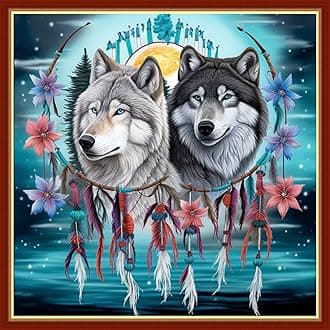 Findvoor Stamped Cross Stitch Kits for Beginners Full Range of Cross Stitching Embroidery Pattern for Adults, 11CT DIY Needlepoint Embroidery Starter Kits-Couple Wolf 17.7x17.7 inch