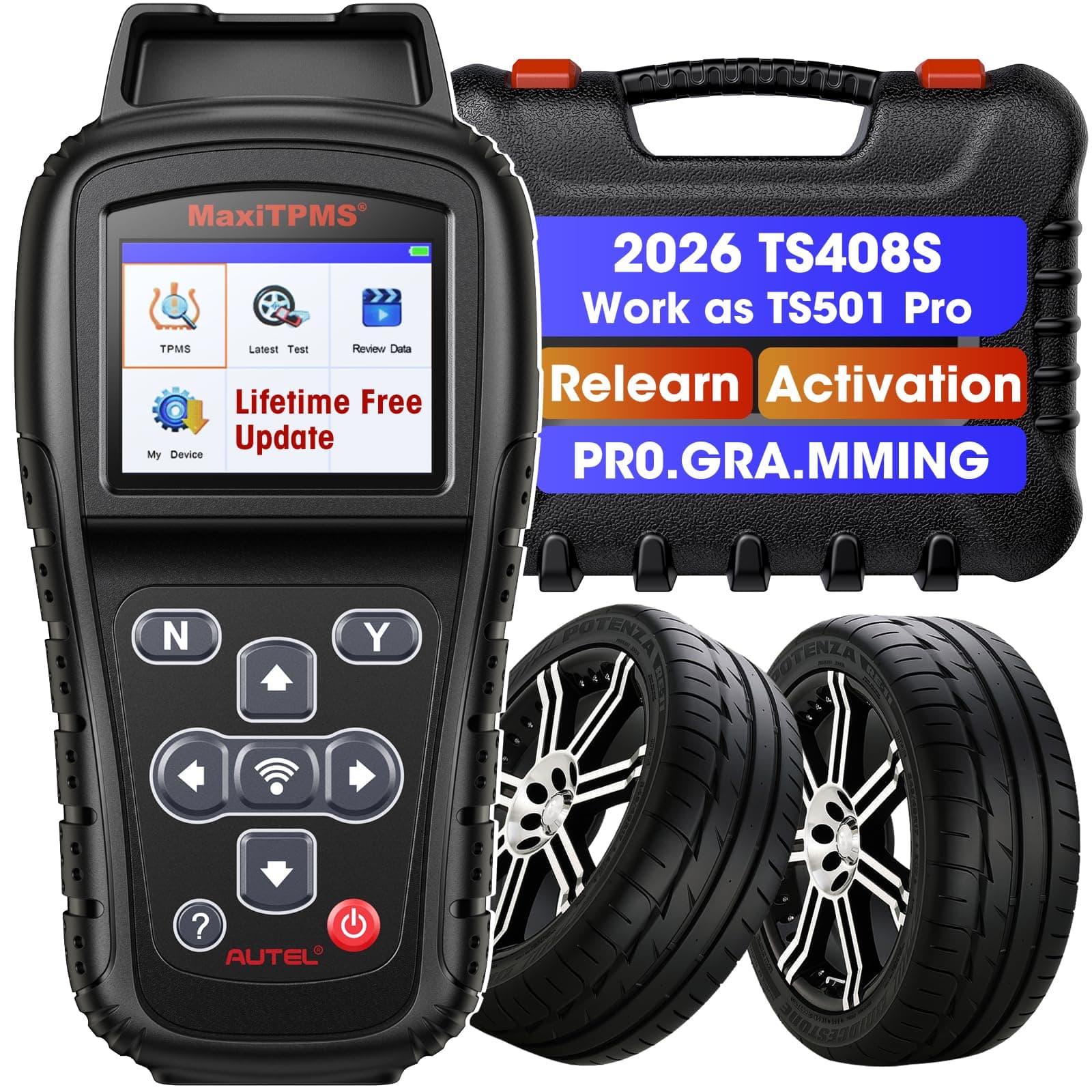 MaxiTPMS TS408S PRO TPMS Programming Tool: 2026 Ver. Same as TS501 Pro 508WF MX808TS MK808TS MP900TS Relearn Tool, Activate Relearn 99% Sensors, Program Autel MX-Sensors, TPMS Reset/Diagnosis