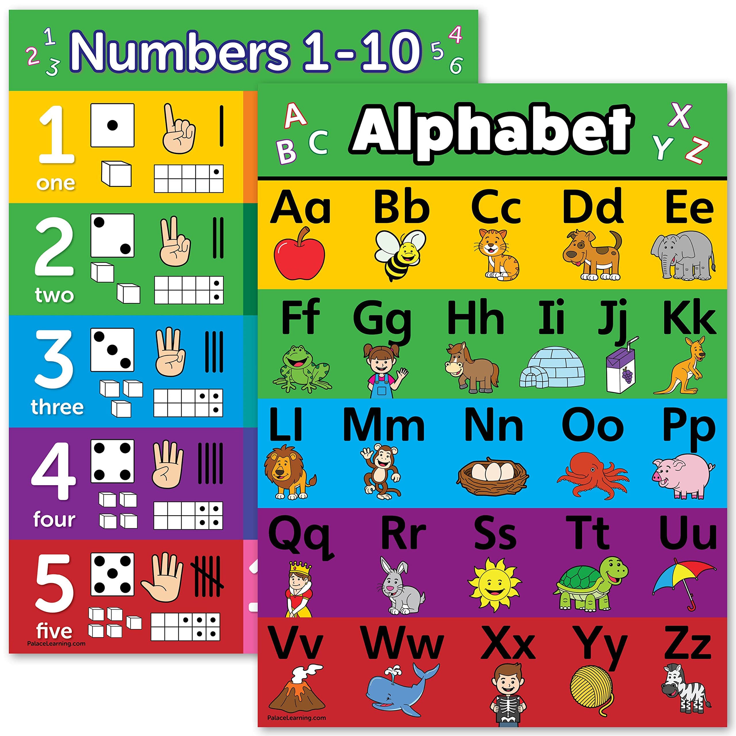 Palace Curriculum ABC Alphabet & Numbers 1-10 Visual Learning Poster Chart Set - LAMINATED (18" x 24",LAMINATED)
