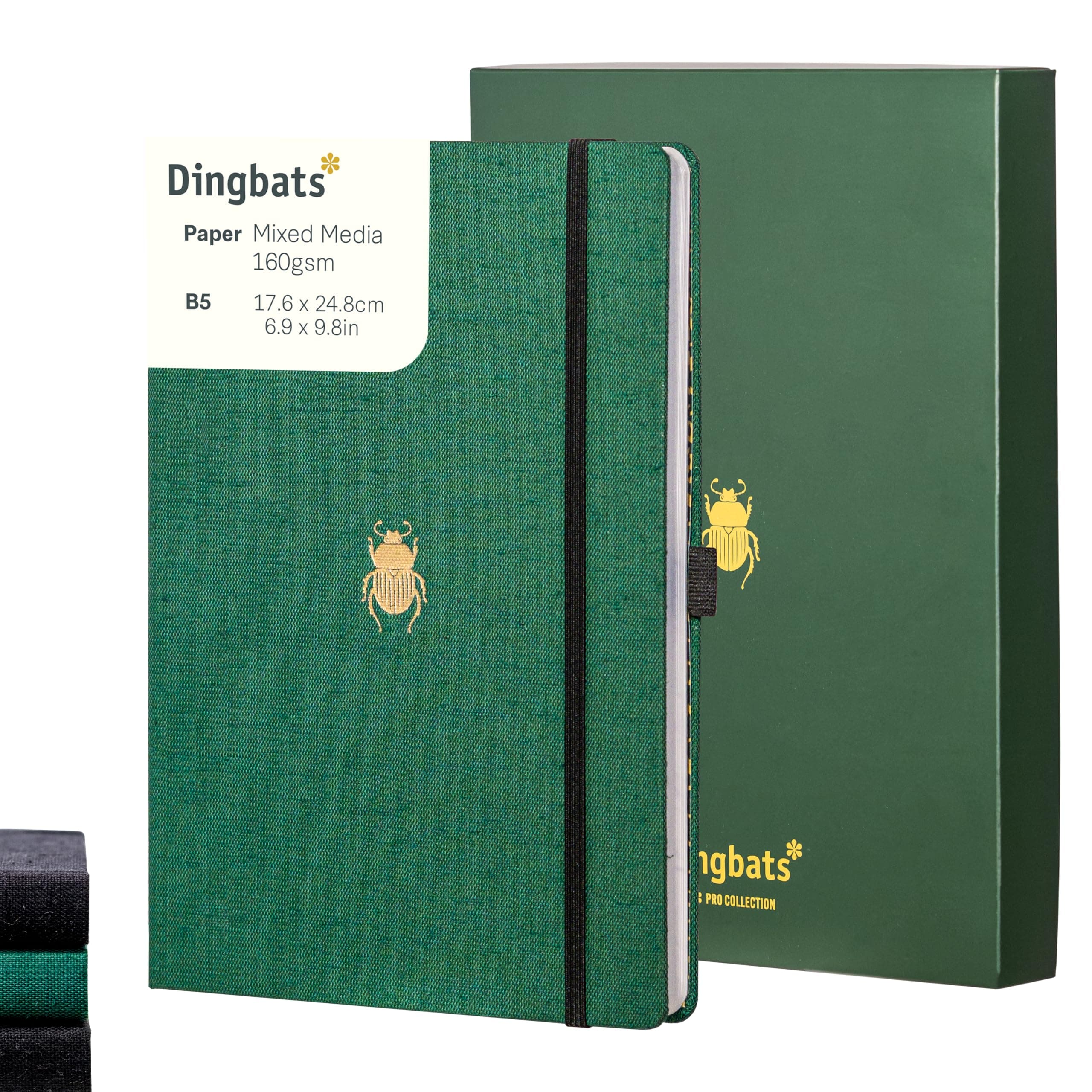Dingbats* Pro Plain Large B5 Notebook with Gift Box - Textile Cover, Thread-Bound Writing Journal - Pocket, Elastic Closure, Bookmark