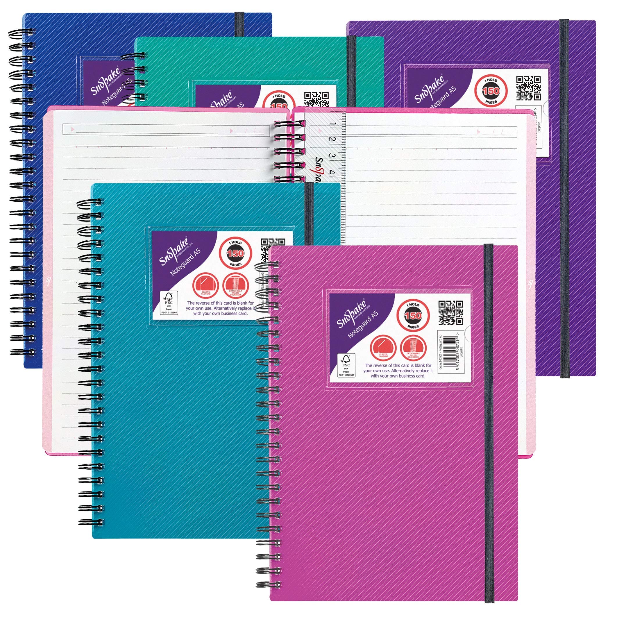 SnopakeA5 NoteGuard Hardback Notebook – Electra Assorted [Pack of 5] Ref: 14322