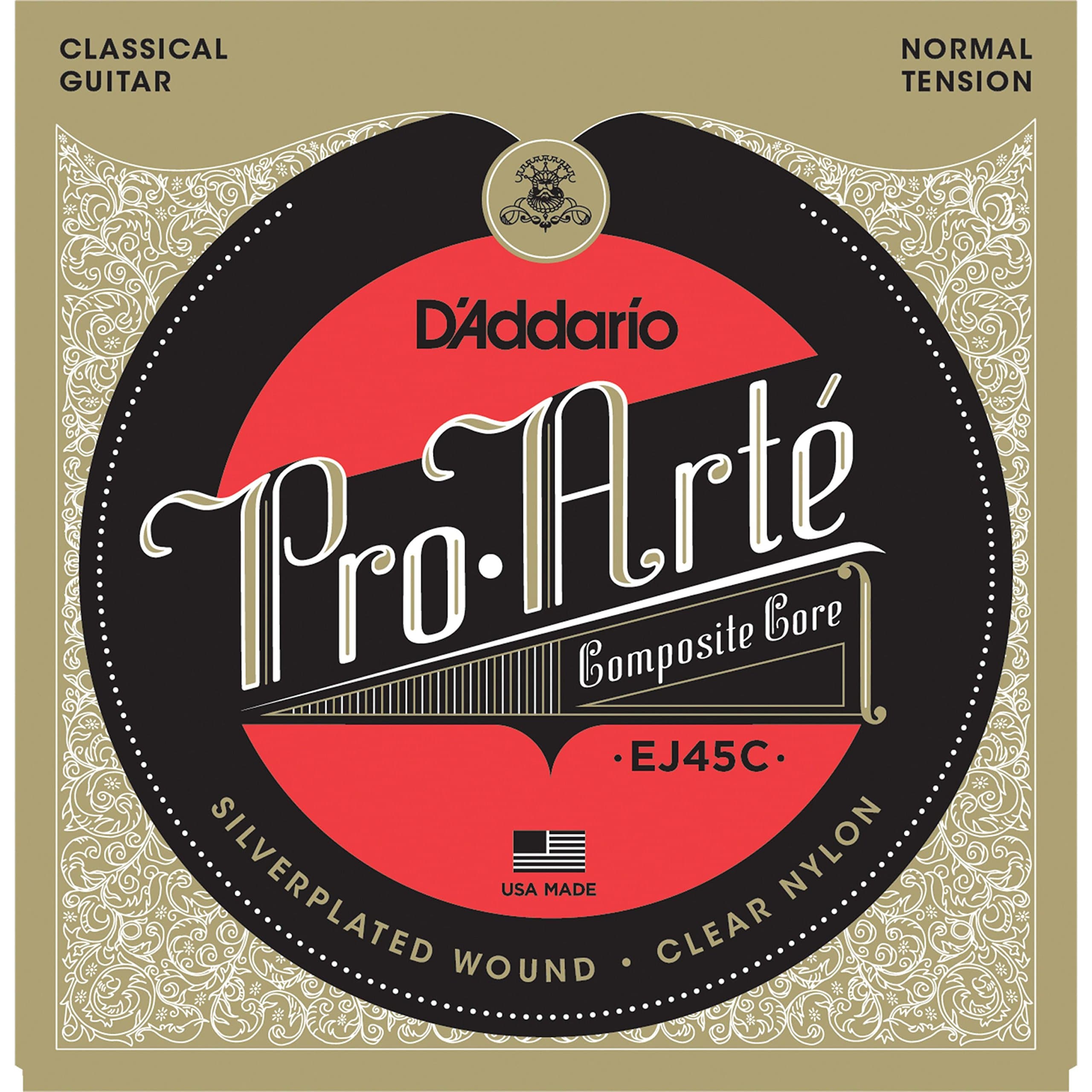 D'Addario Guitar Strings - Pro-Arte Classical Guitar Strings - EJ45C - Nylon Guitar Strings - Silver Plated Wrap, Composite Core, Clear Nylon Trebles - Normal Tension