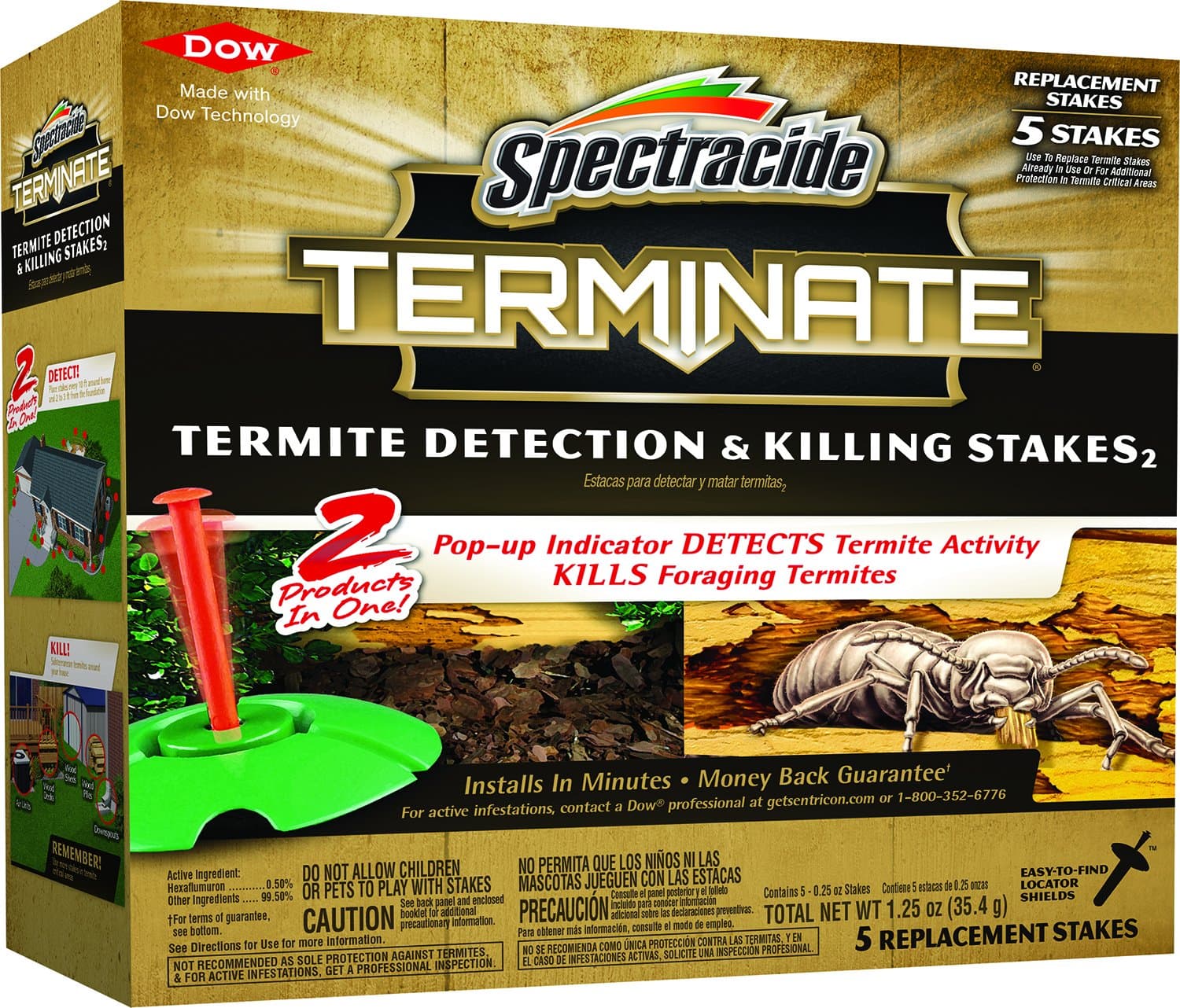 Spectracide Terminate Termite Detection & Killing Stakes2, 5 Count, Replacement Stakes With Pop-up Indicators Detect Termite Activity And Kill Foraging Termites Replacement Stakes, 8 Pack