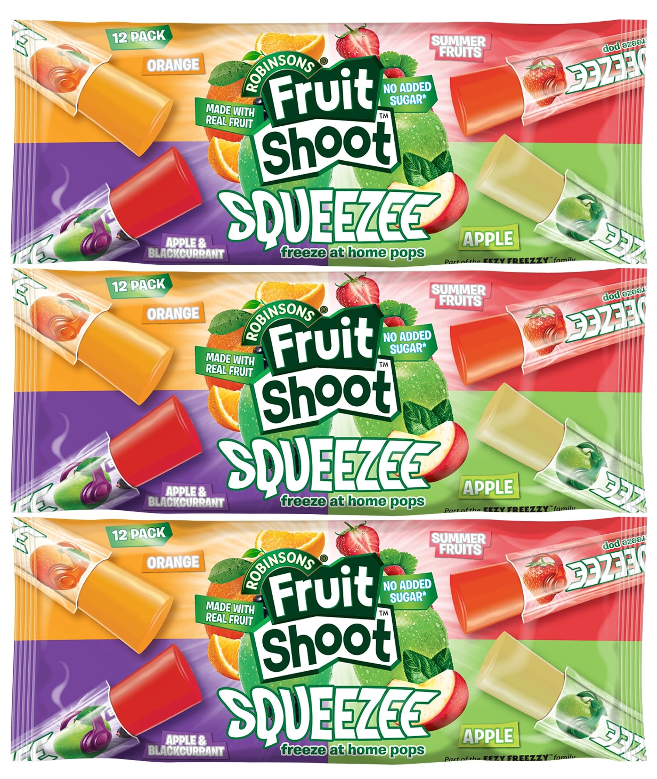 Fruit Shoot No Added Sugar Squeezy Ice Pops - PACK OF 3 (i.e. 36 x 45ml Freeze pops in Total)