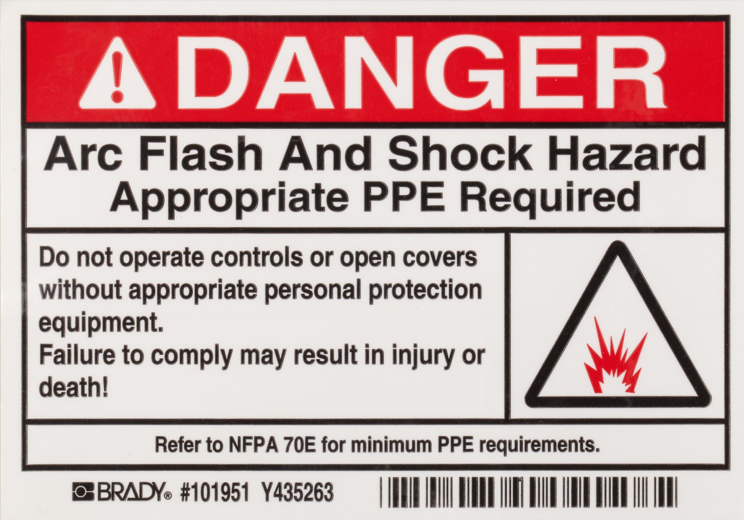 Brady 101951 3.5" Height, 5" Width, B-302 High Performance Polyester, Black And Red On White Color Arc Flash And Shock Label (Pack Of 5)