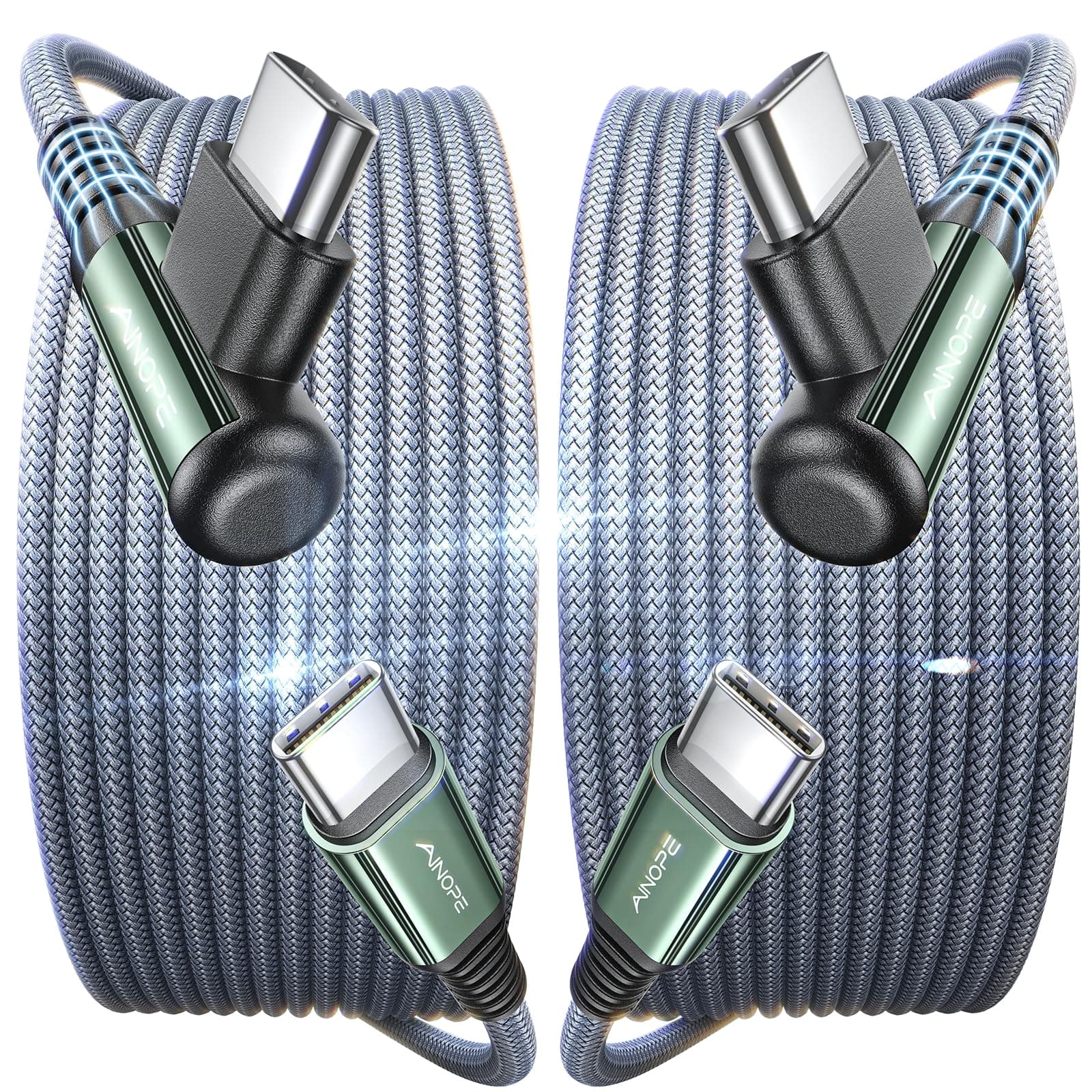 AINOPE USB C to USB C Cable 10FT 2Pack 60W Type C Cable Righe Angle for iPhone 16 Pro Max Charger Fast Charging Long Charger Cord Cable 10FT Compatible with iPhone 16 MacBook iPad Pro Airpods Pixel