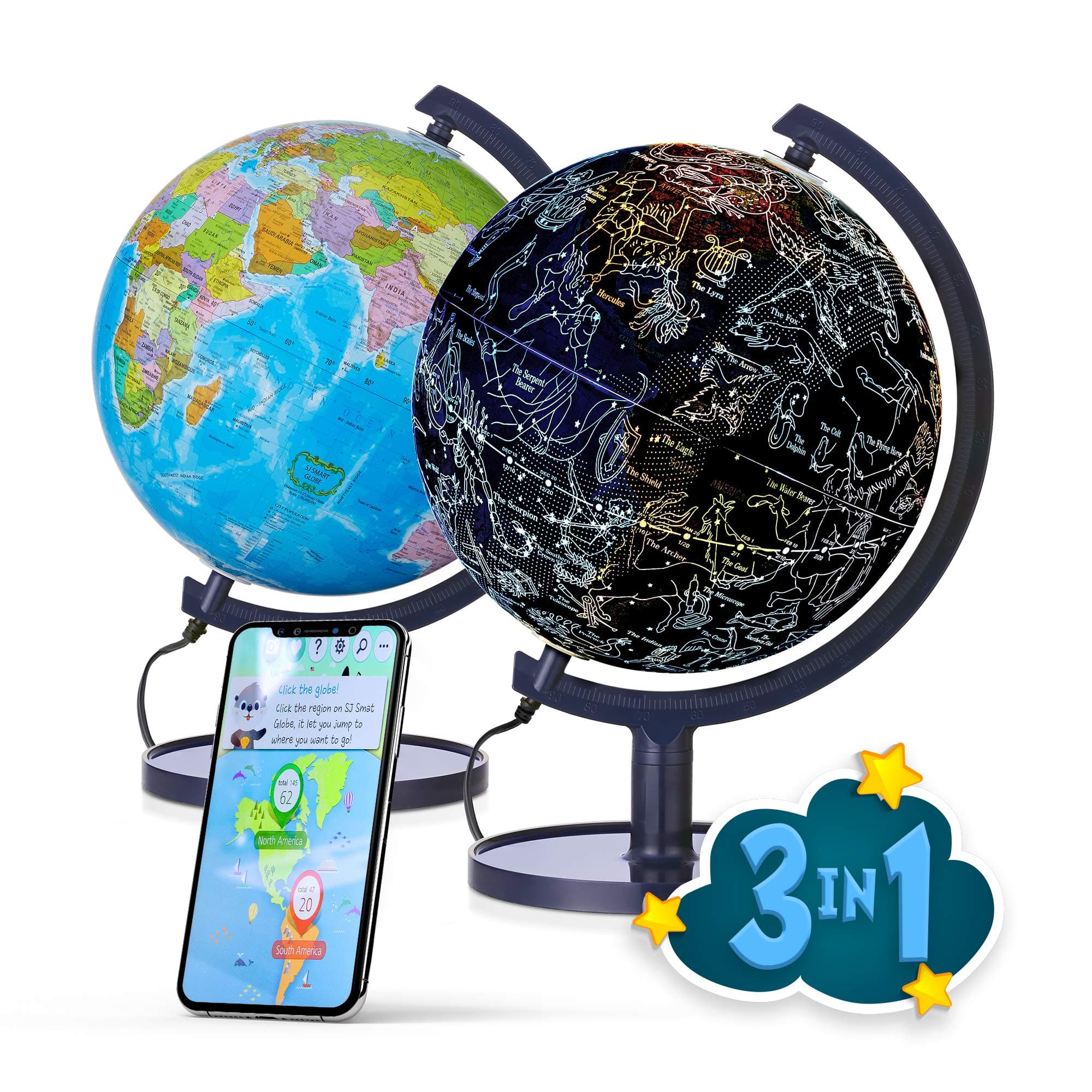 Interactive 10" Globe for Children with Stand (DIY) - App-Compatible, 400 Wonders, 1000+ Facts, LED Constellations, STEM Globe, World Lamp & Earth Decor