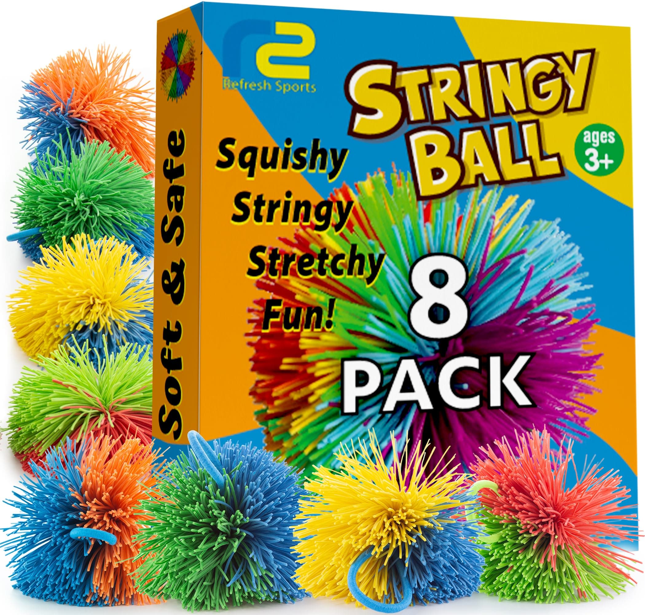 Easter Basket Stuffers - Stringy Balls & Sensory Toys 8 Pack - Easter Egg Fillers for Ages 3 4 5 6 7 8 + Easter Gifts for Kids - Best Toddler Fidget Toys for Boys & Girls - Monkey Balls Fidget Toys