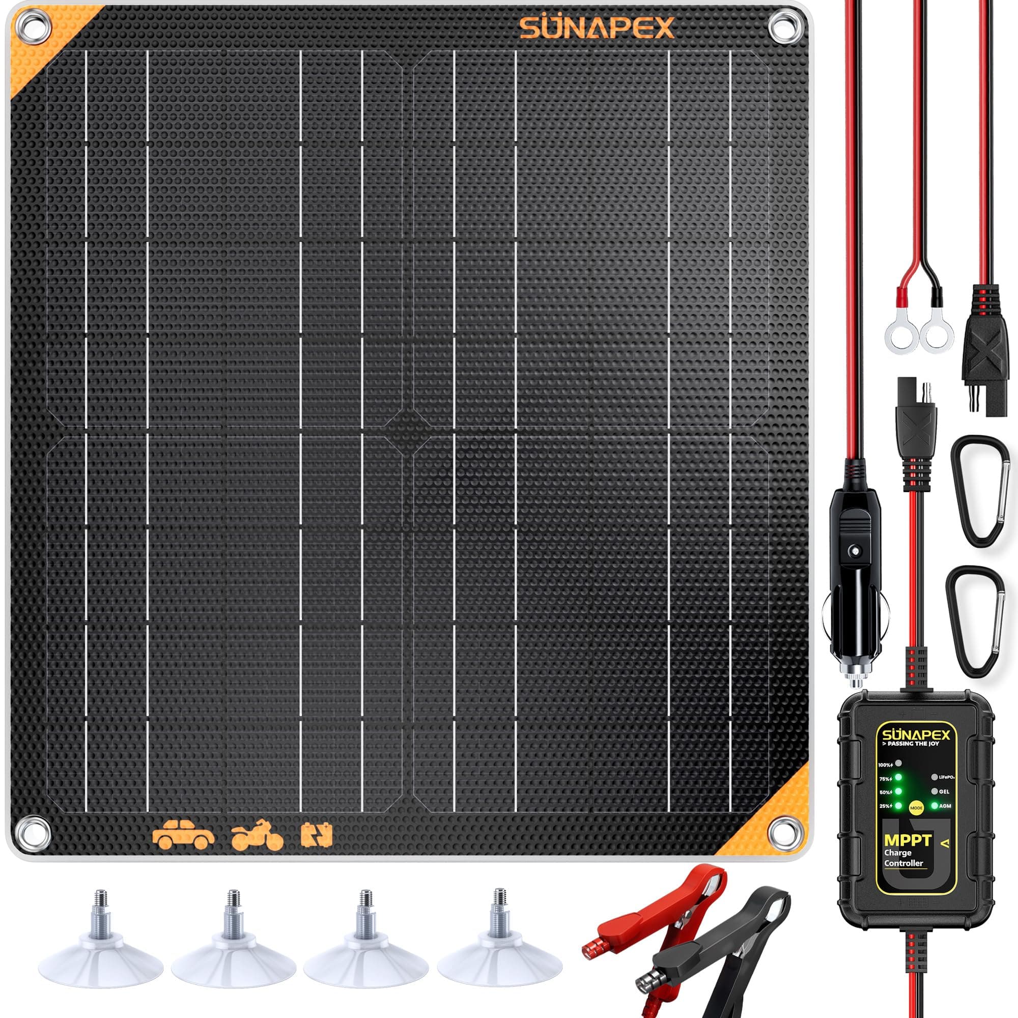 SUNAPEX 20W Flexible Solar Panel with MPPT Charge Controller, Solar Battery Charger Maintainer, 12V Waterproof Solar Trickle Charger for Car, Motorcycle, Boat, Marine, RV, Trailer, Tractor,Truck, etc