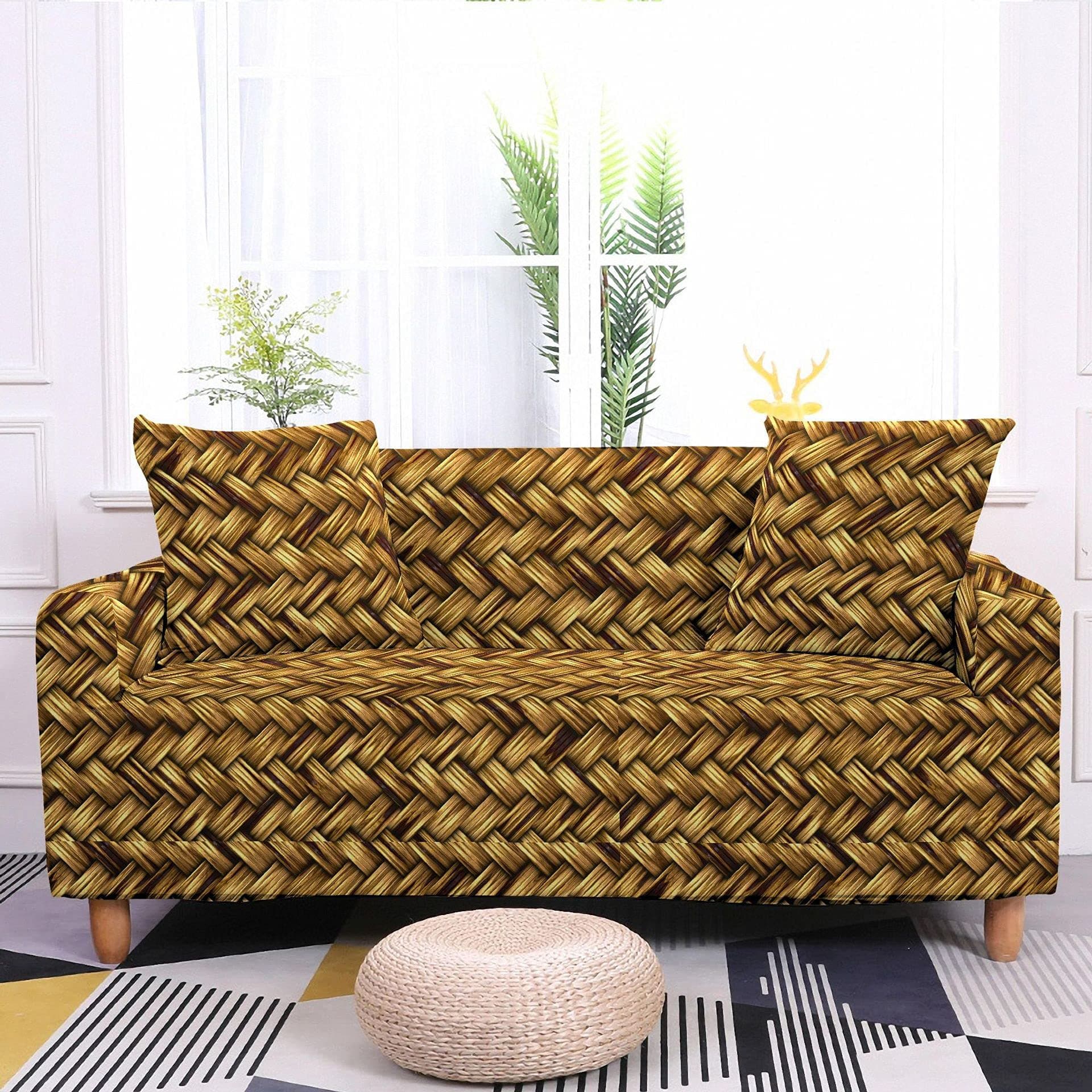 High Stretch Designs Decorative Sofa Covers 1 2 3 4 Seater 3D Three-Dimensional Weaving 3D Printed Universal Couch Covers Slipcover Polyester Spandex Furniture Protector with Non-Slip ​Elastic Fa82