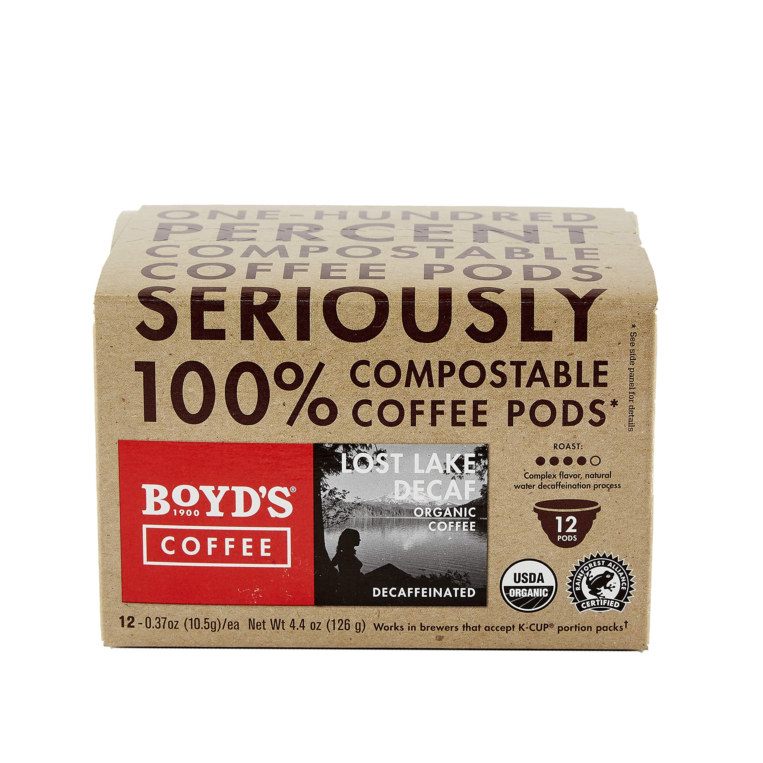 Boyd’s Lost Lake Decaf Coffee - Medium-Dark Roast - Single Cup (12 Count)