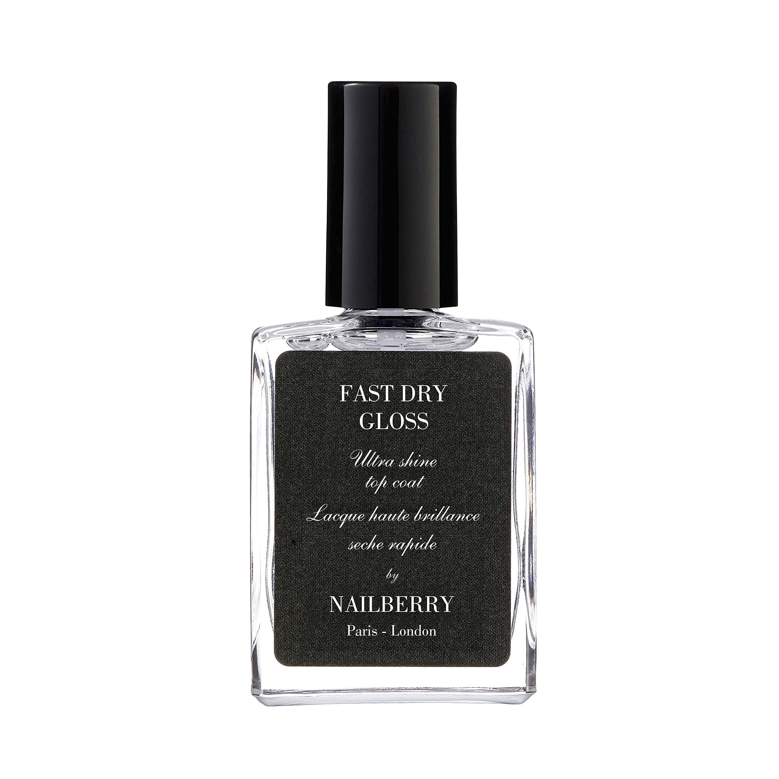 Nailberry Fast Dry Gloss Top Coat | Super-Fast Drying High Gloss Top Coat | Hard, Long-Lasting, Chip-Resistant Finish | Protects Against Fading & Discoloration | Vegan & Cruelty Free | 12-Free | 15 ml