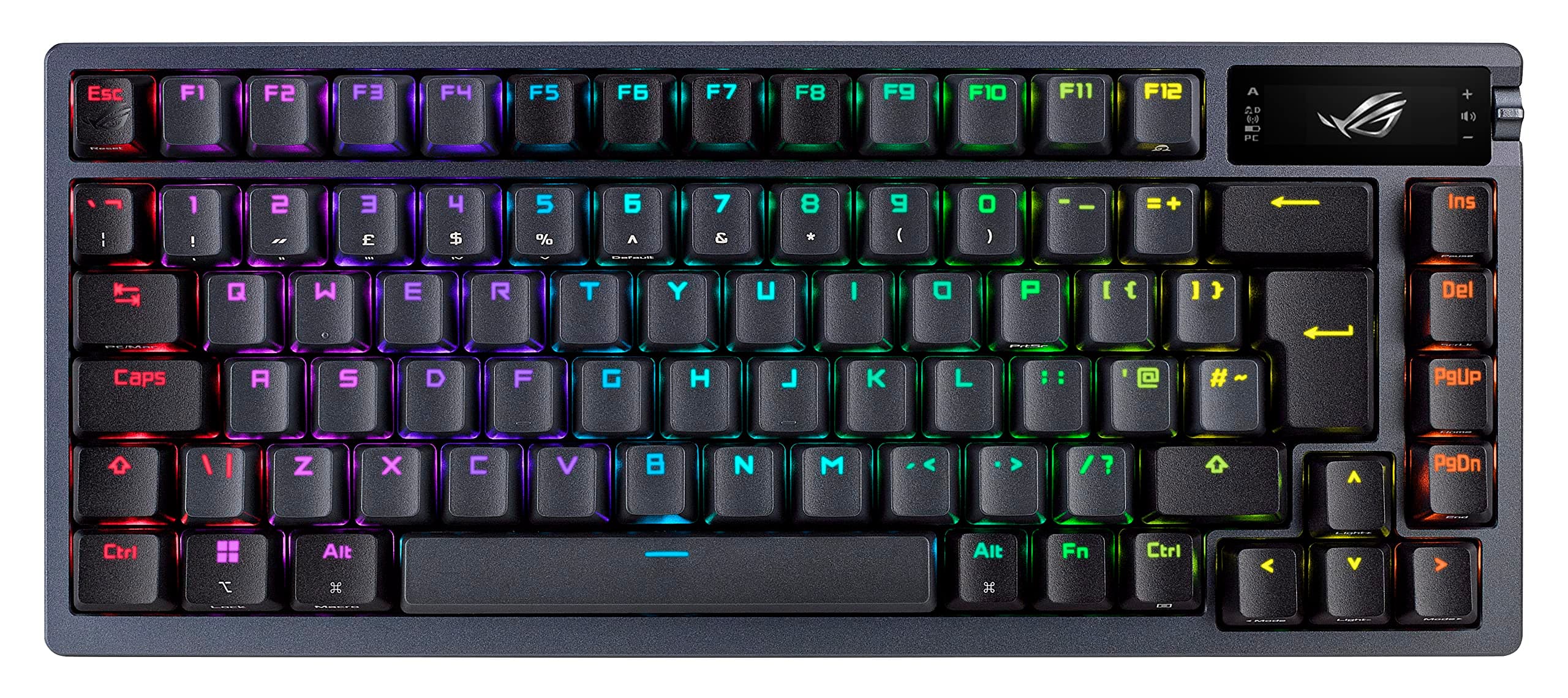 ROG Azoth 75% Wireless DIY Custom Gaming Keyboard, OLED display, Gasket-Mount, Three-Layer Dampening, Hot-Swappable ROG NX Red Switches & Keyboard Stabilizers, PBT Keycaps, RGB, UK Layout, Black