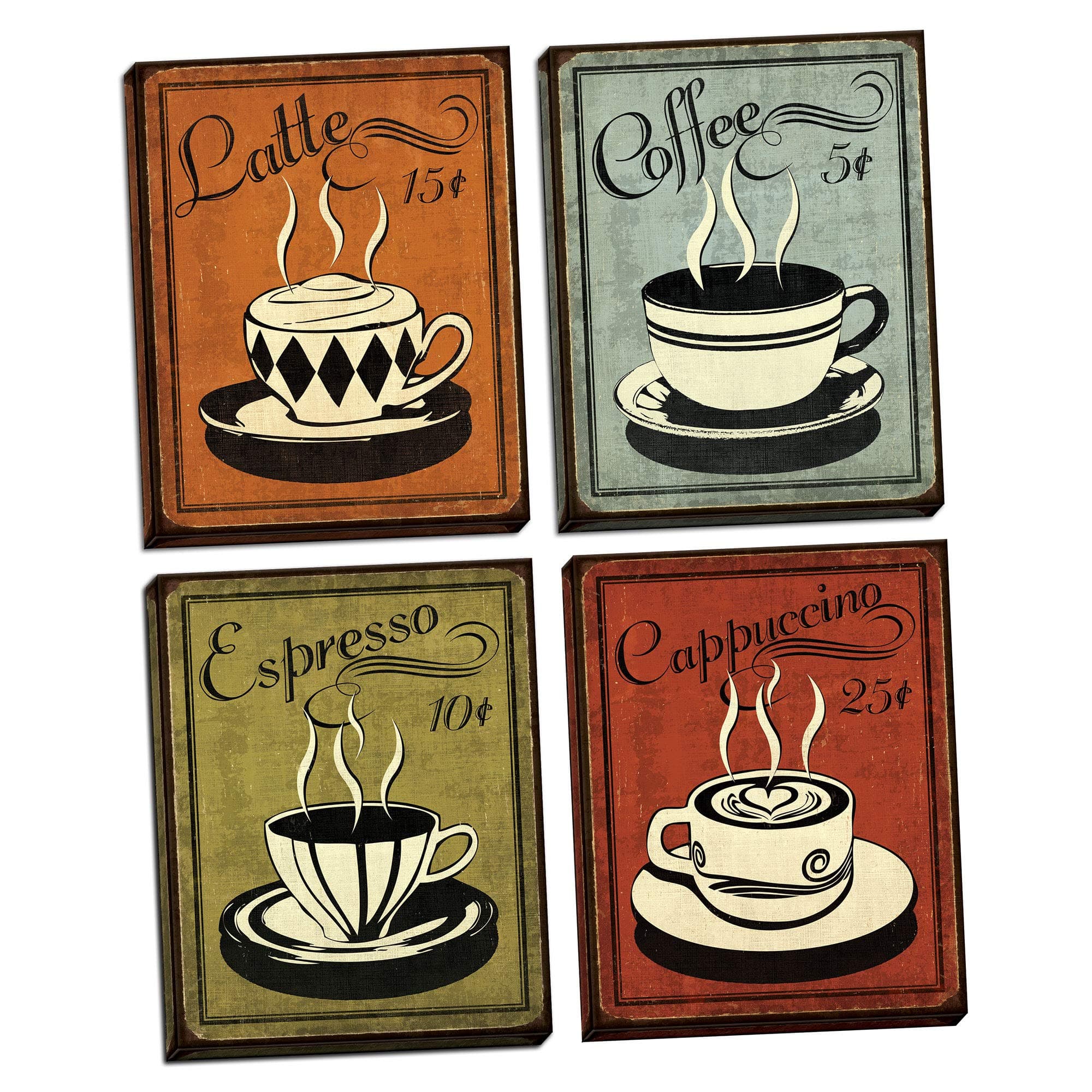 Retro Coffee Set by N. Harbick Stretched Canvas 4 Pack 11”x14”