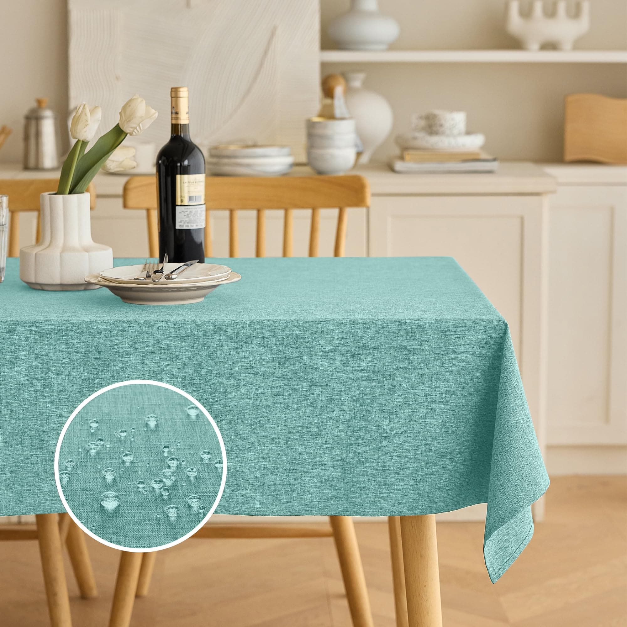 DecoreliaLinen Rectangle Tablecloth for Dining Table, Coffee Table, Soft Wrinkle-Free Wipe Clean Table Cloth for Party, Wedding, Outdoor, Easy to Clean(Oblong, 52 x 70 Inch (4-6 Seats), Aqua)