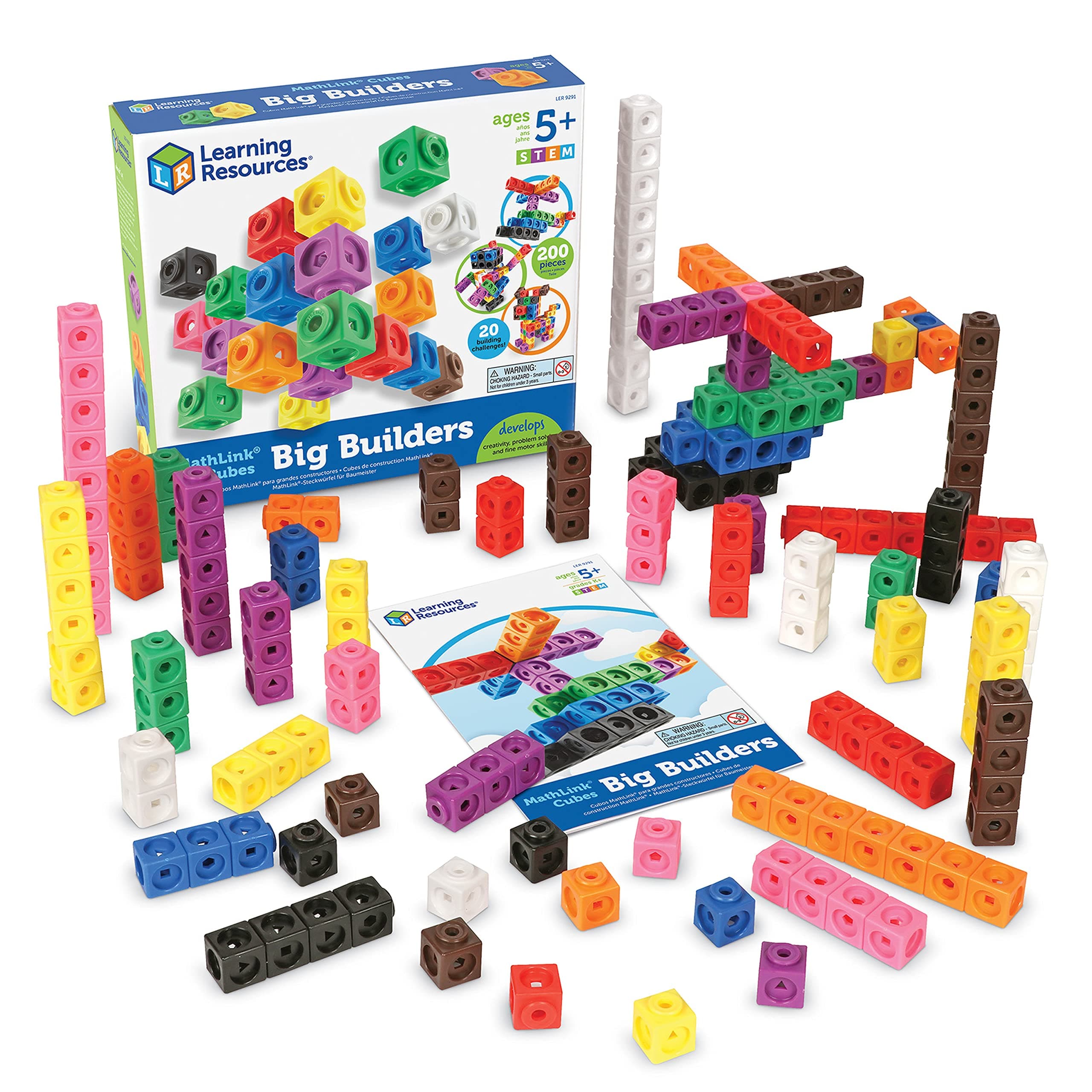 Learning Resources MathLink Cube Big Builders, Imaginative Play, Math Skills, Set of 200 Cubes, Ages 5+