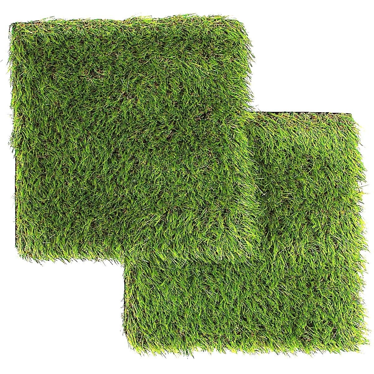 LULIND - 2 Artificial Grass Square Tiles - 12.2 x 12.2 Inch Small Green Turf Rug