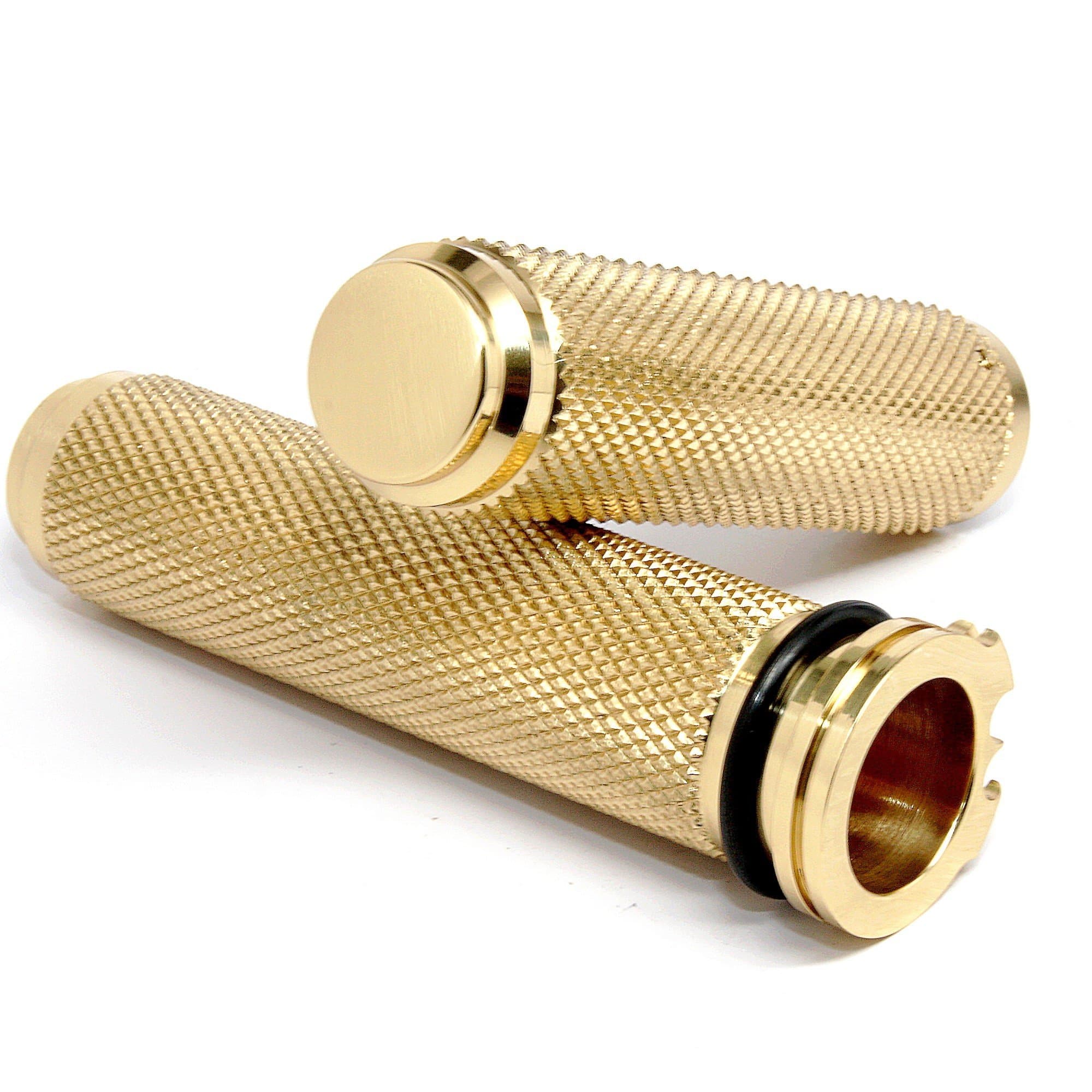 Solid Brass Knurled Hand Grips for Harley Davidson Softail Dyna Sportster 1" Handlebars