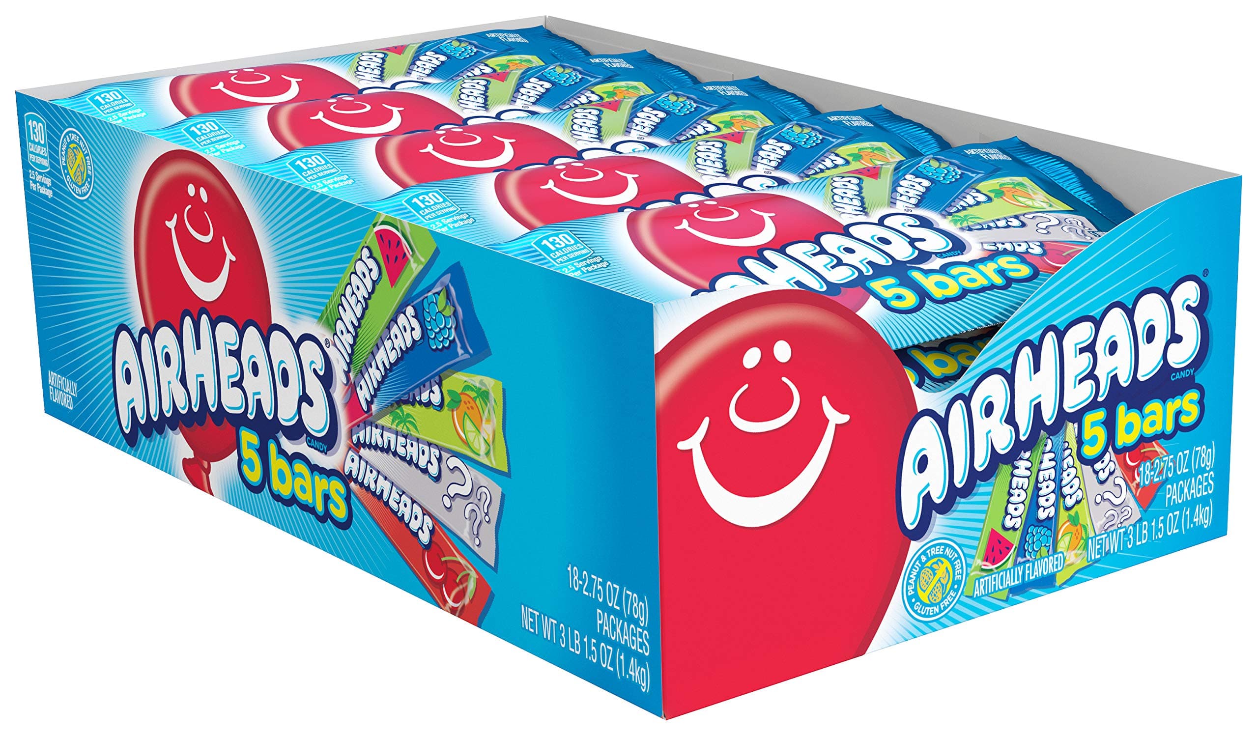 Full-Size Candy Bars, Taffy Candy Bulk Variety Pack, Individually Wrapped, Five Assorted Fruit Flavors Artificially Flavored, 18 Count Box