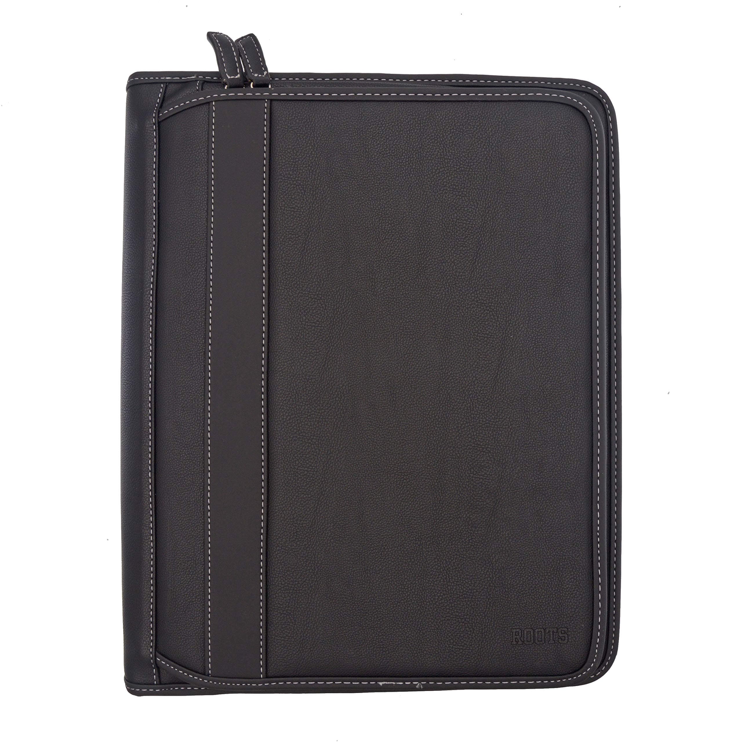 Roots 73 Leather 3-Ring Zippered Portfolio Binder with Notepad Black