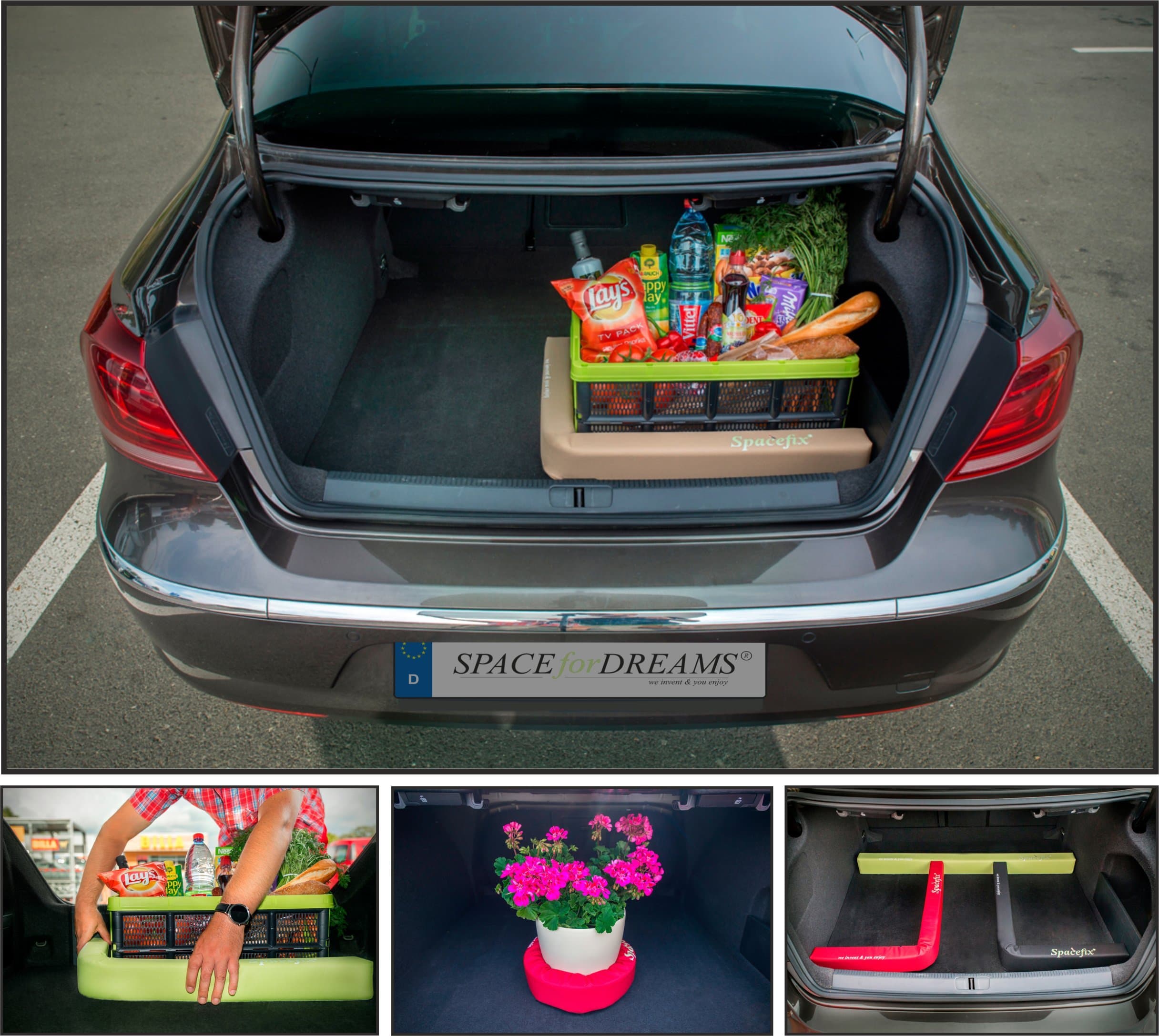 Spacefix® Optimal Beige - an original, practical fixing element for the luggage space in your car.
