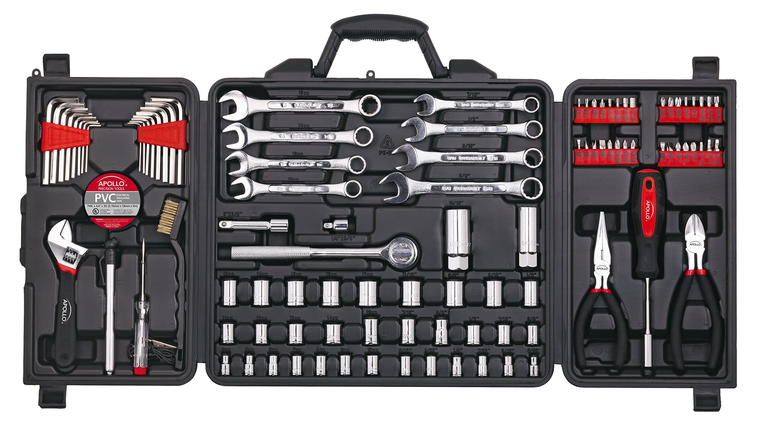Tools 101 Piece Mechanic Tool Set for Roadside Emergencies. SAE and Metric Tool Set for Mechanical Repairs for Boating, RV, Bikes, in Compact Carrying Case - DT0006, Black