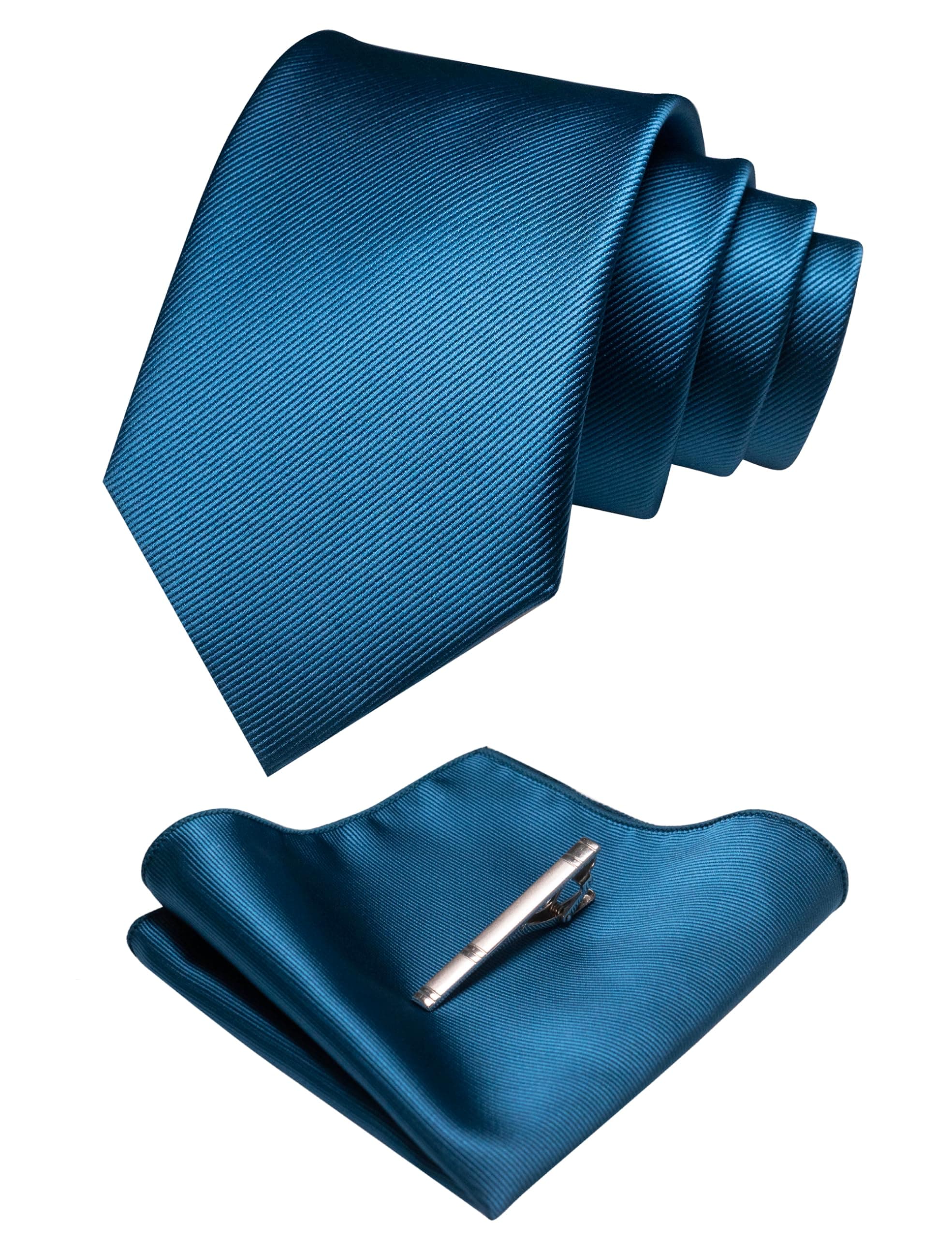 Solid Color Formal Necktie and Pocket Square Tie Clip Sets for Men