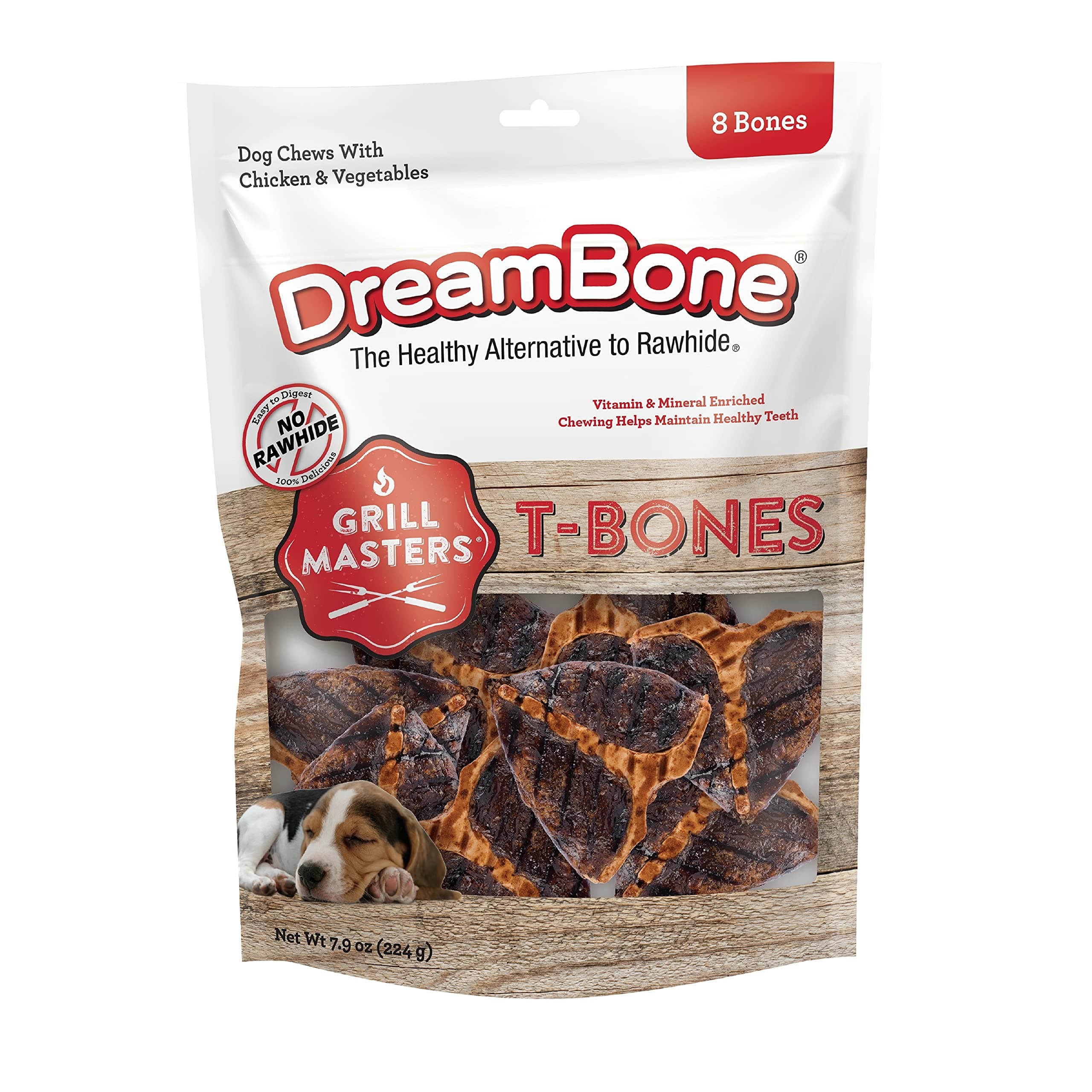 Grill Masters T-Bones 8 Count, Small, Rawhide-Free Chews for Dogs