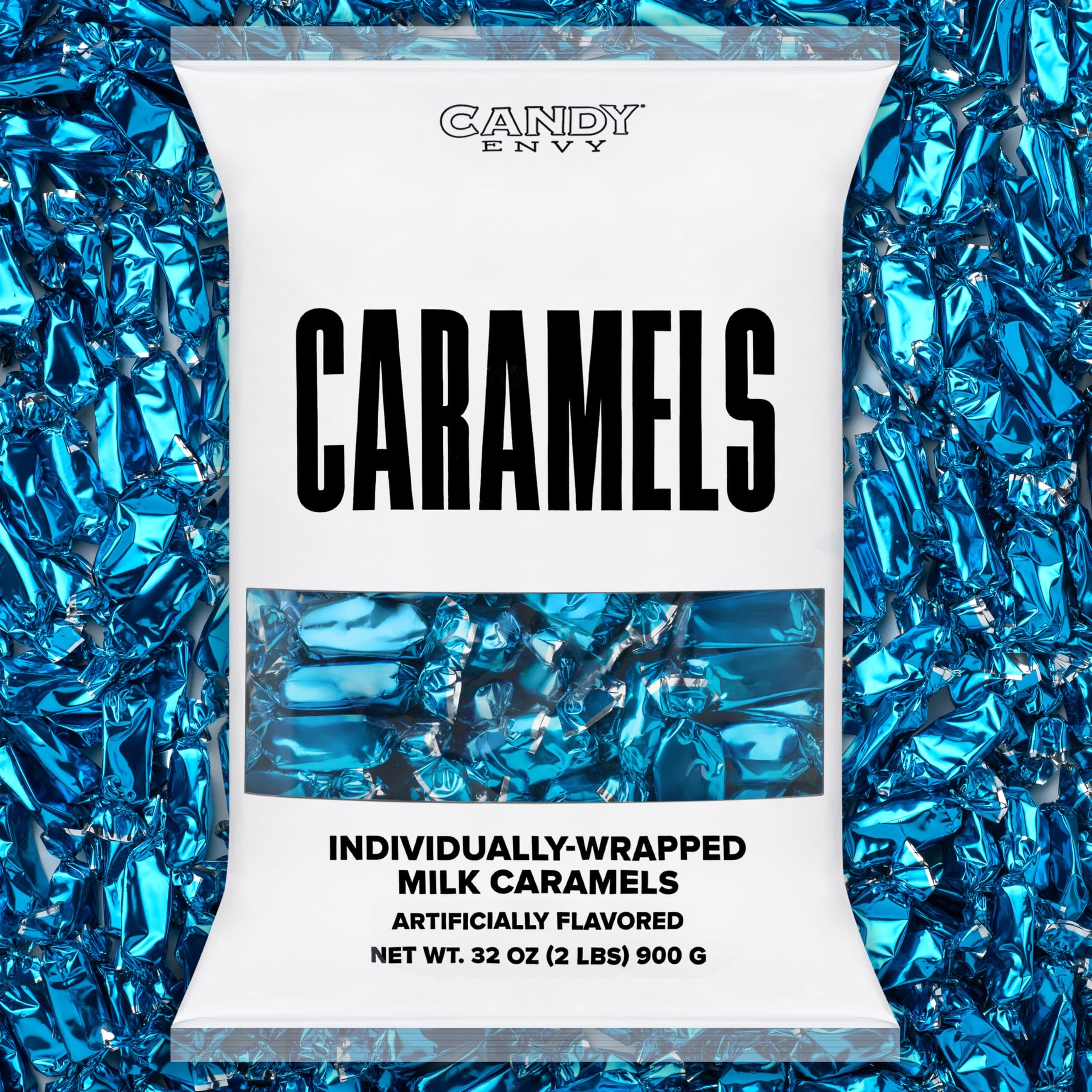 Individually Wrapped Caramels - Blue Wrapper - 2 Pound Bulk Blue Candy - 150 Pieces Per Bag
