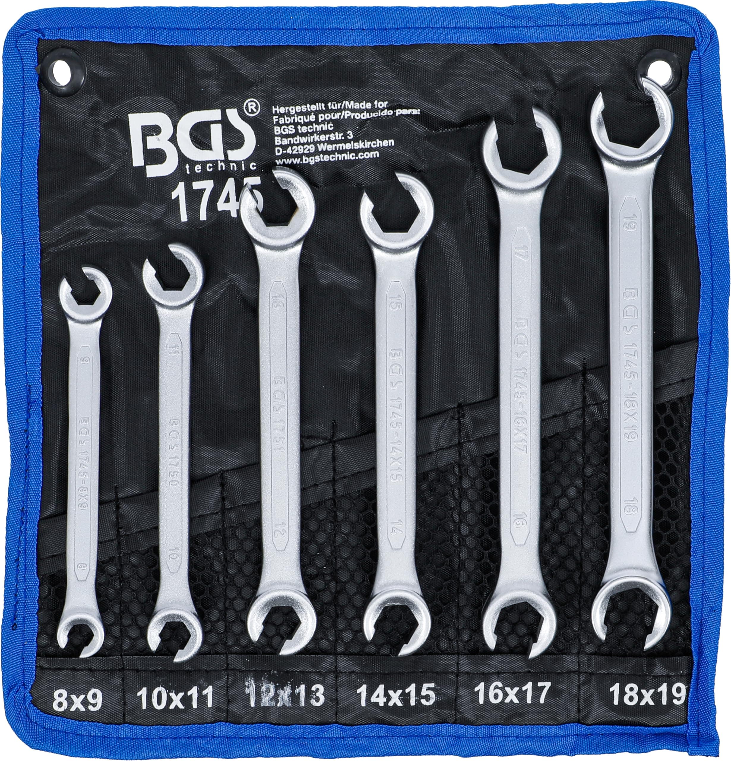 1745 | Double Ring Spanner Set, open Type | 8 x 9-18 x 19 mm | 6 pcs.