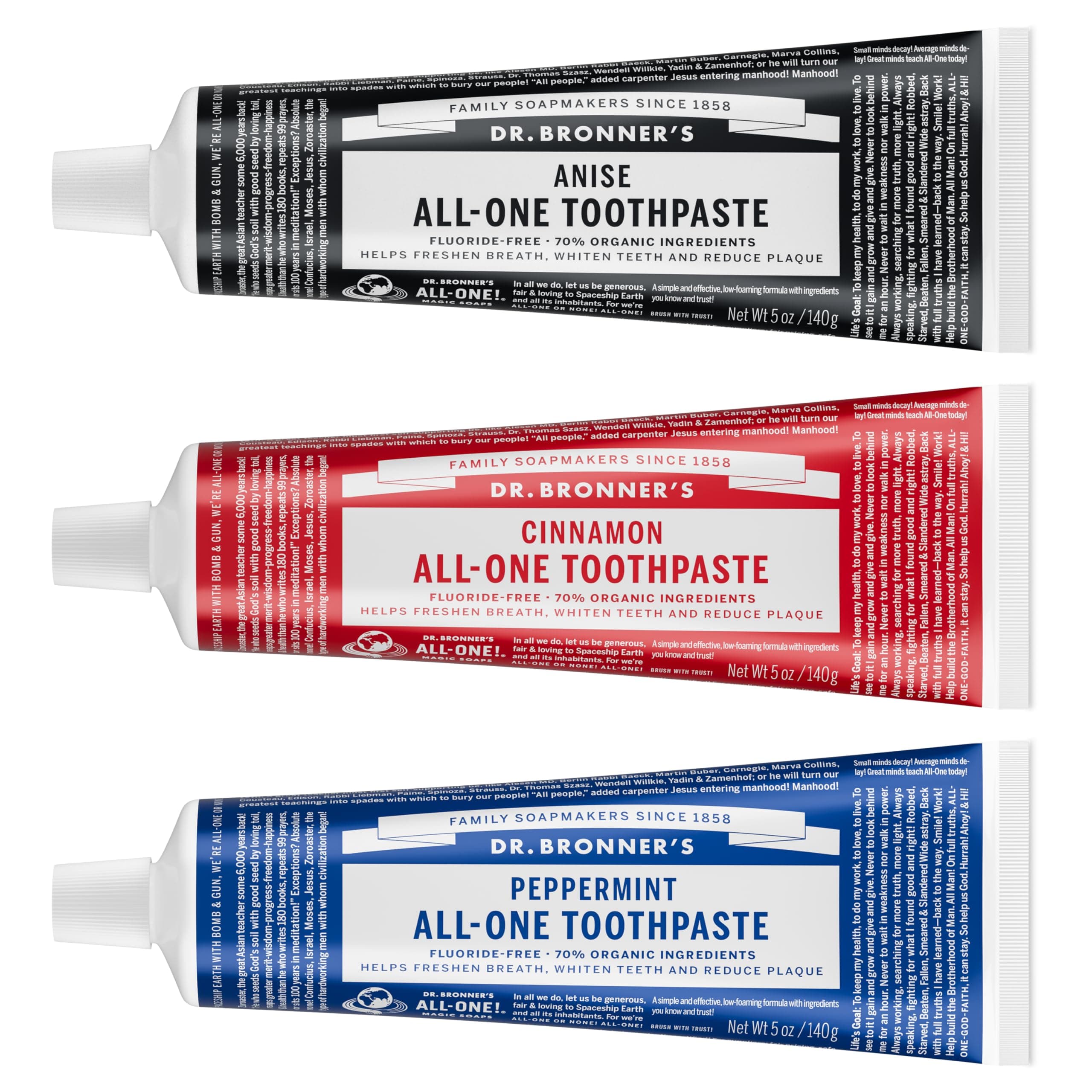 All-One Toothpaste Variety Pack - Peppermint, Cinnamon, Anise - 5-Ounce Tube Of Each (3 Tubes Total)