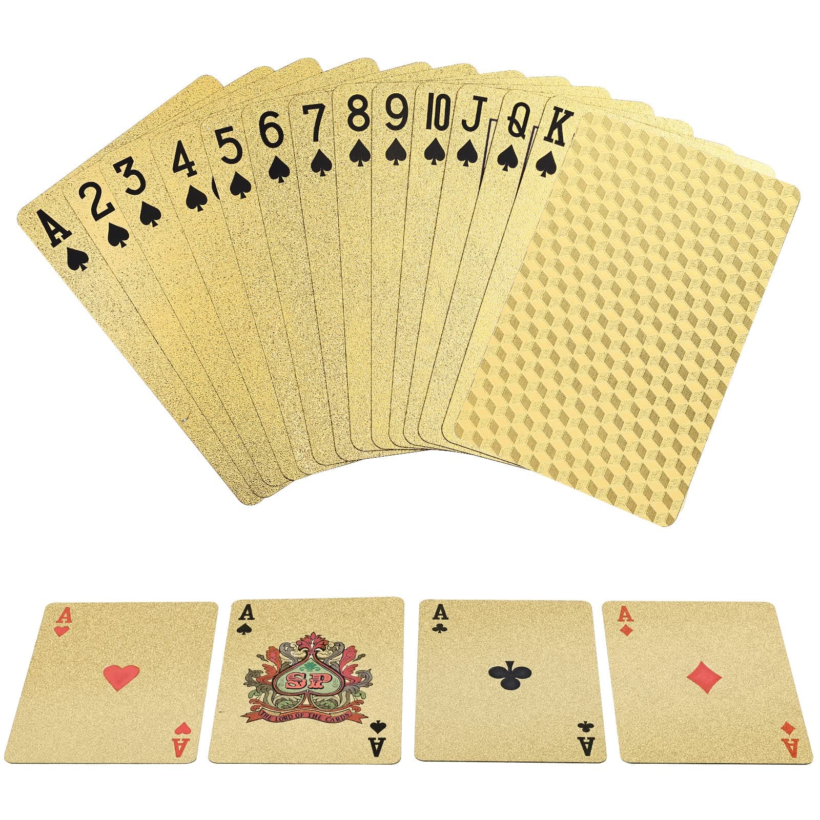 Joyoldelf Playing Cards, Luxury Gold Playing Cards with Cube Pattern on Back of Cards, Waterproof Playing Cards / Poker Cards with Box Great for Party, Game, Cardistry, Magic Trick