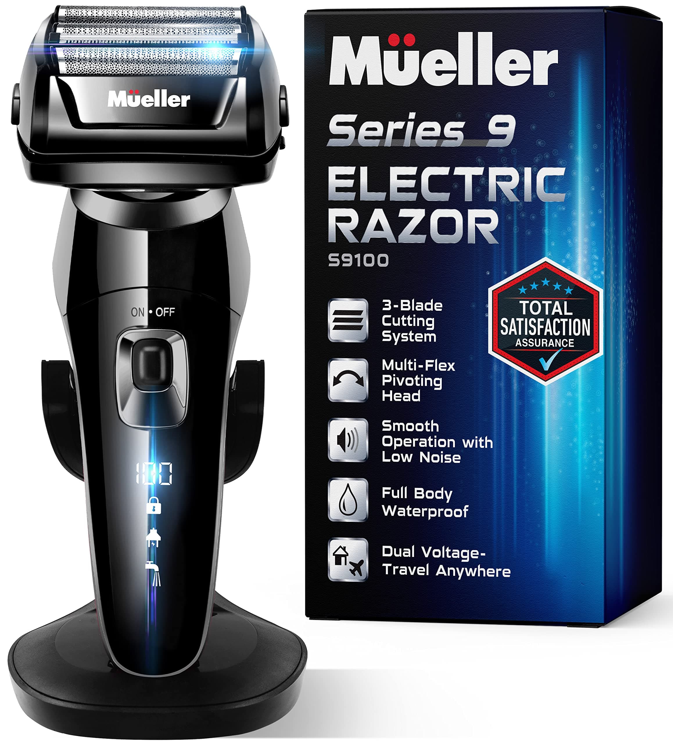 Mueller Electric Razor for Men, 5-Element Cutting System, Wet/Dry, Rechargeable, Precision Trimmer, LED, 40,000 Cross-Cutting Actions/Min for Closest Shave, Better Than Razors That Cost Alot More!