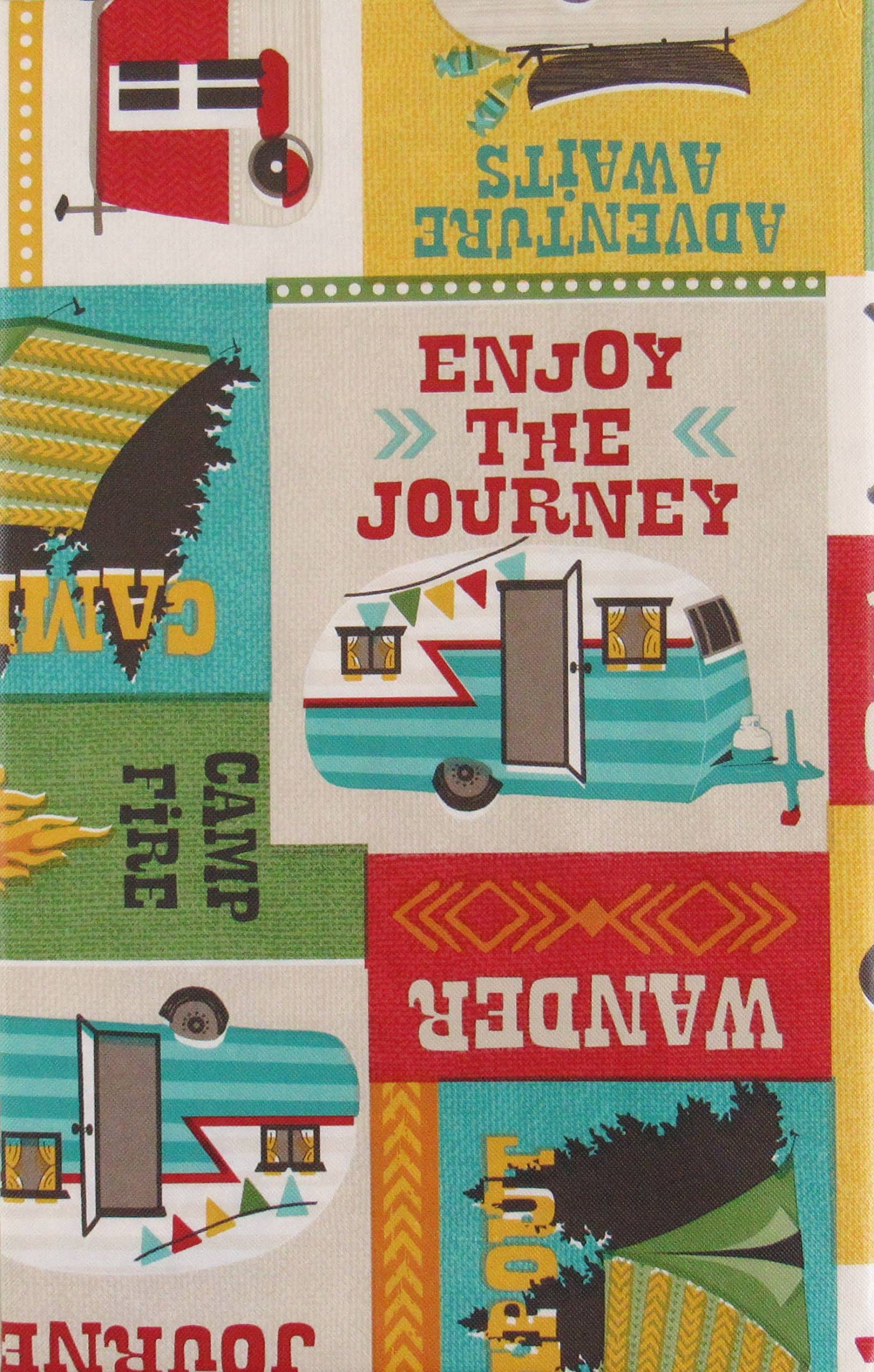 Lodge Enjoy The Journey Campout Patchwork Vinyl Flannel Back Tablecloth (60" Round)