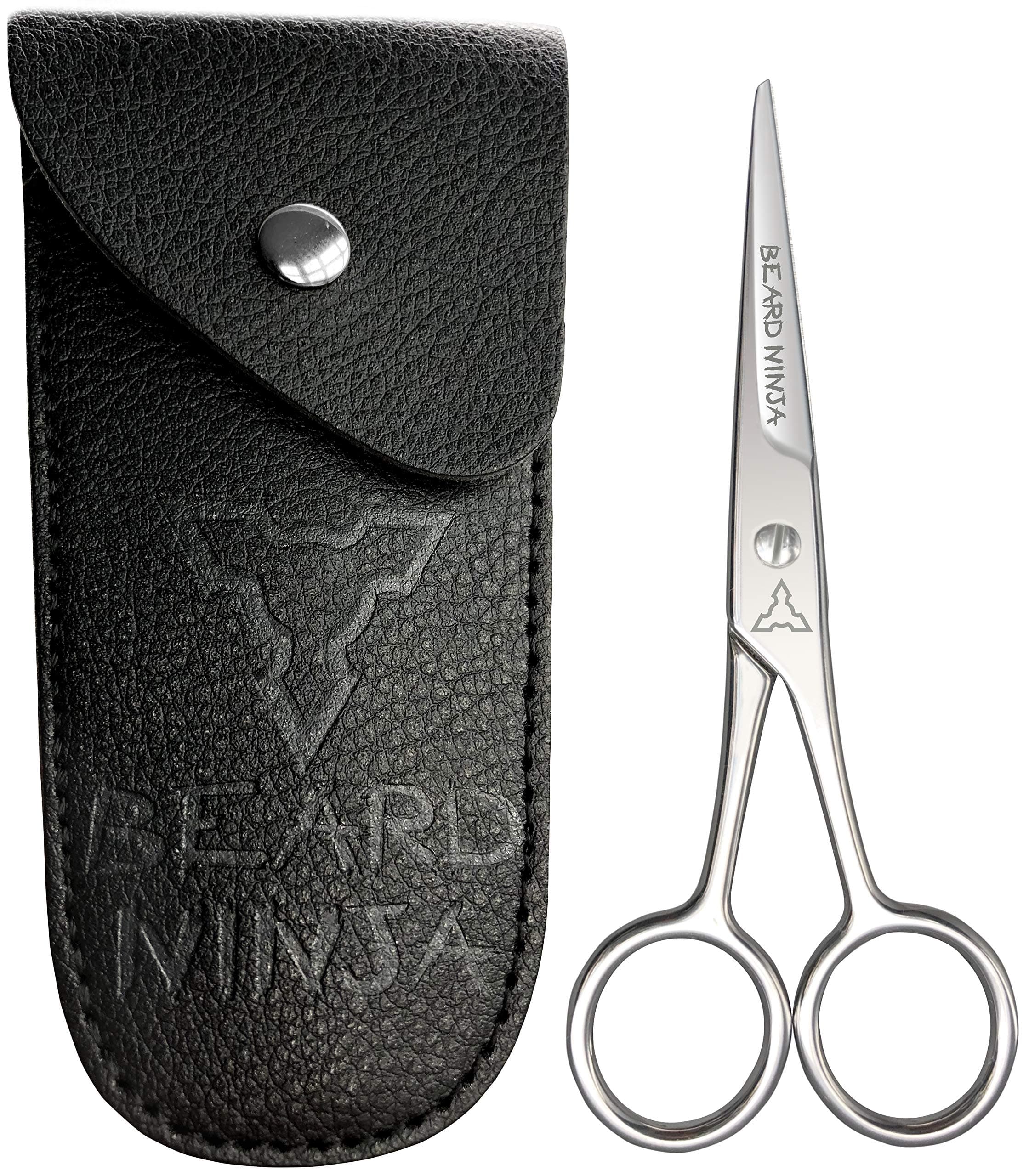 Professional beard scissors for men. Mustache & Beard trimming scissors +PU Leather case. Sharp shears for shaping/cutting of mustaches, nose hair, trim eyebrow. Add to grooming kit.