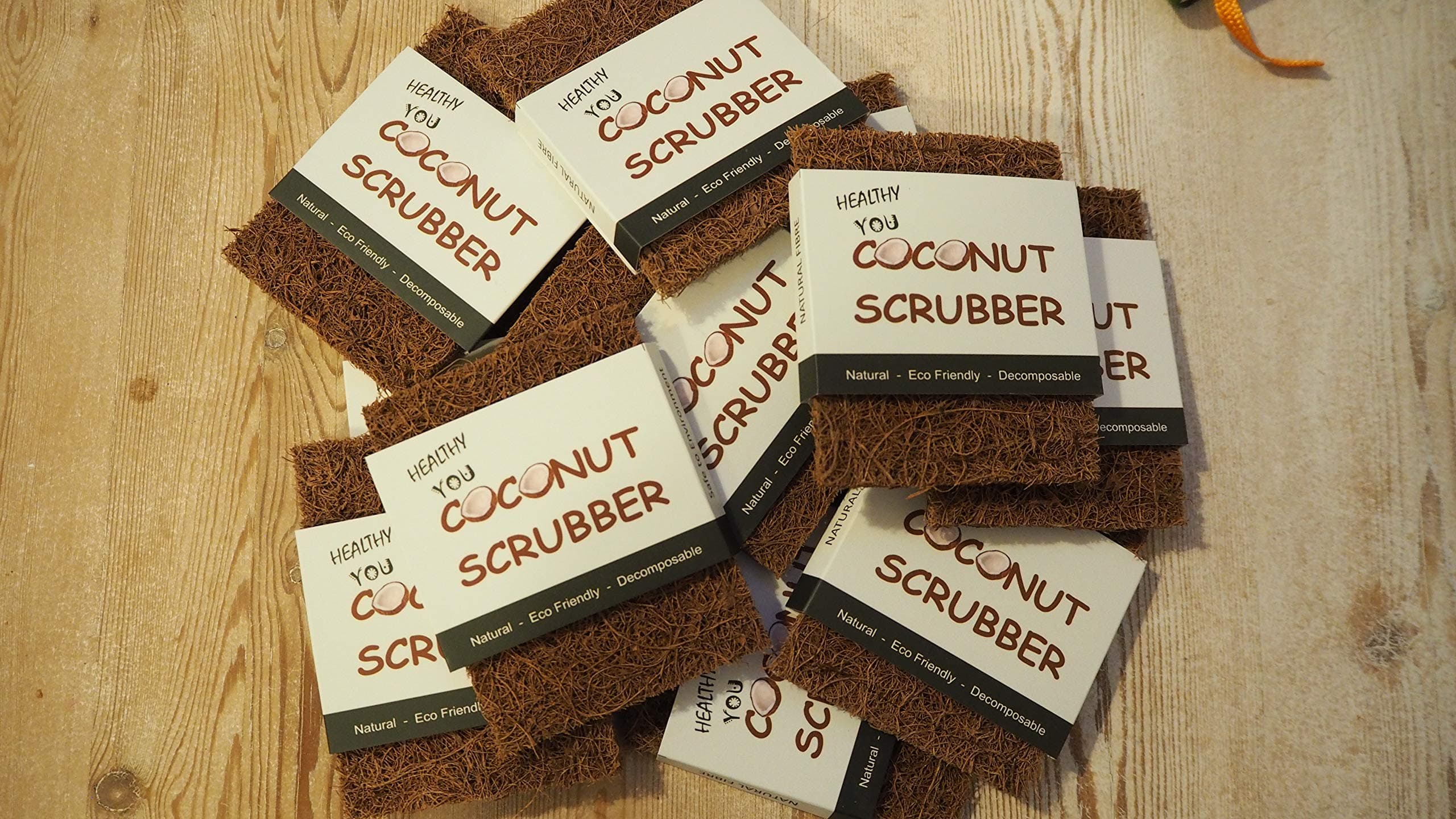 3 pack Eco Friendly Scourers | Made with Plastic Free Non Scratch Coconut Fibres and a Biodegradable Latex Sole