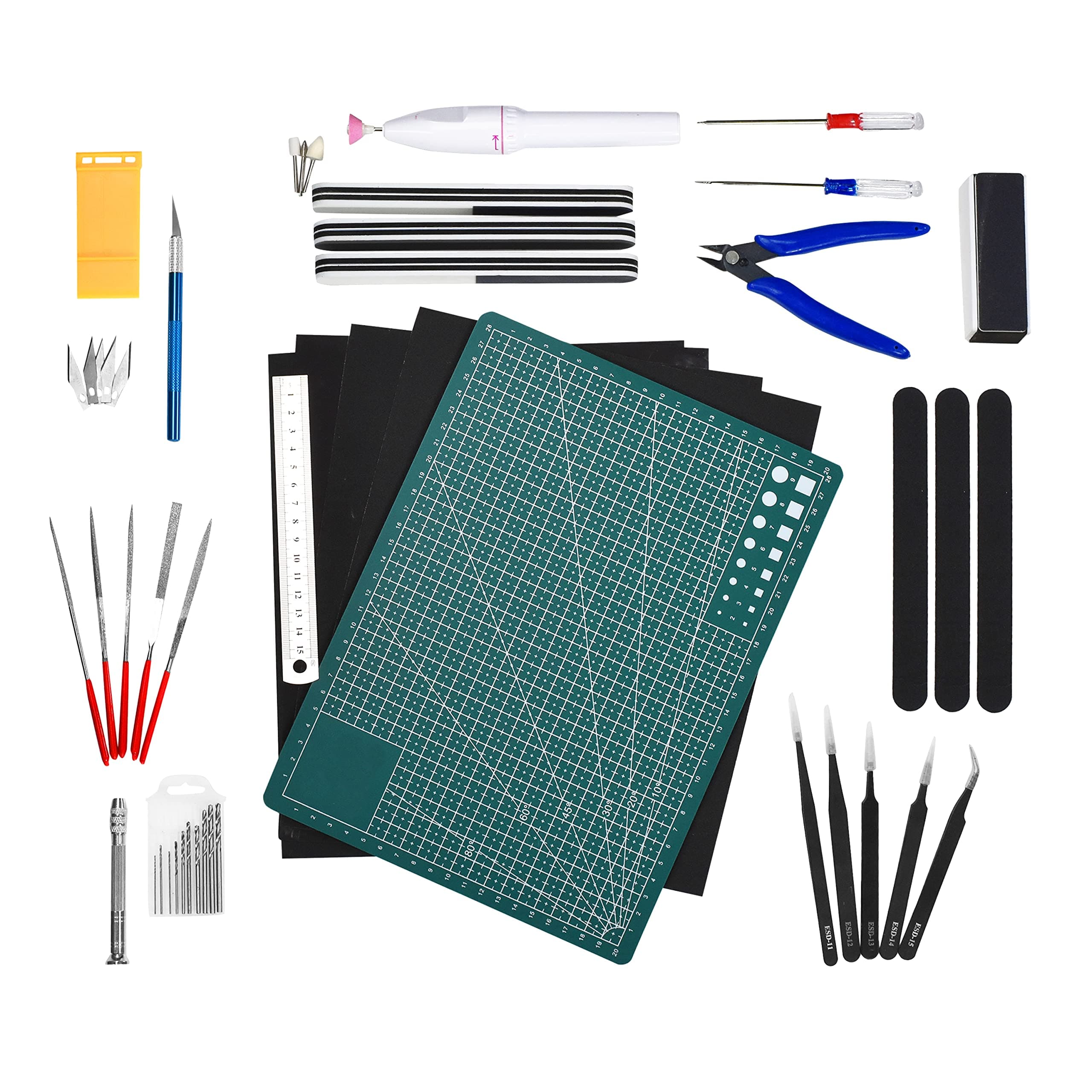 33 PCS Plastic Model Tool Sets with Hobby Clippers, Tweezers, Drills, Grinder, Knife - Professional Basic Model Building Tools Set for Assembling Miniatures Mecha Cars