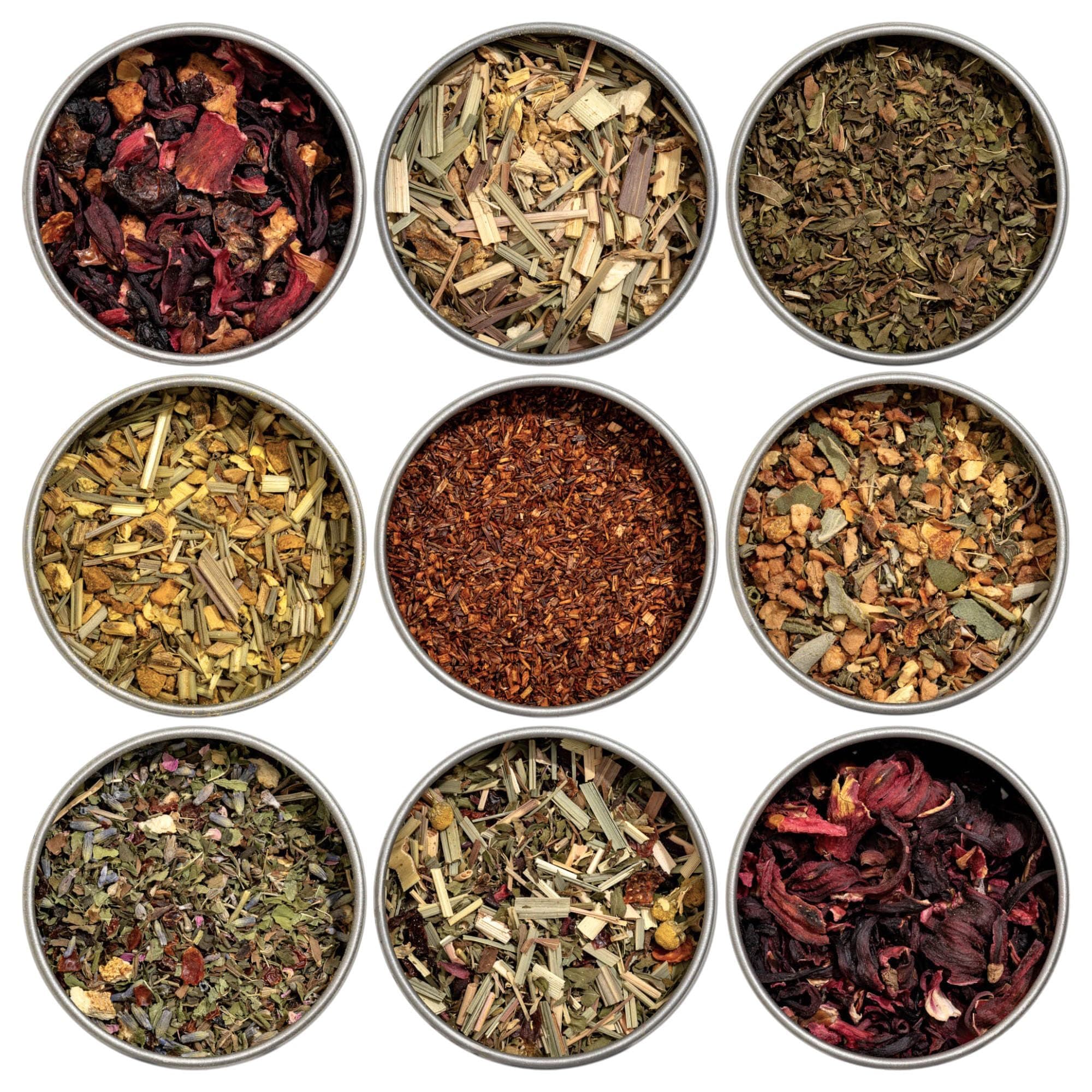 Organic Herbal Loose Leaf Tea Sampler Gift Set (Approx. 90 Cups) | 9 Naturally Caffeine-Free Tisanes | Great Hot or Iced | Assorted Variety Pack | Health & Immune Support